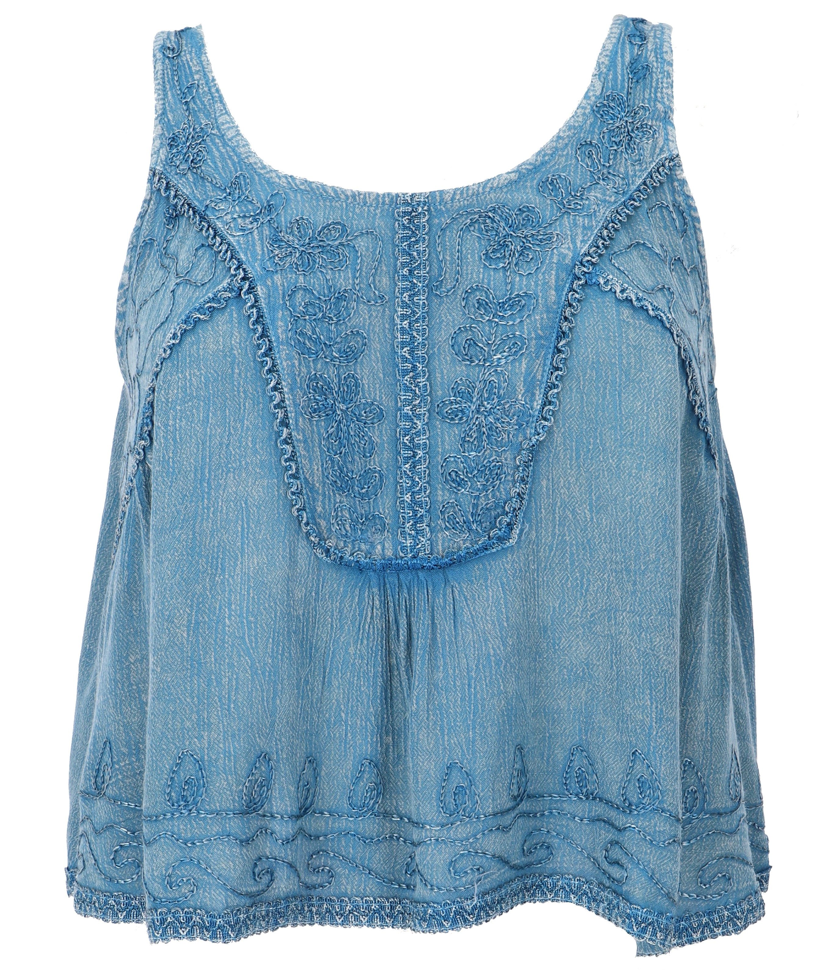 Guru-Shop T-Shirt Besticktes Top Boho chic, kurzes lockeres.. Festival, Ethno Style, alternative Bekleidung