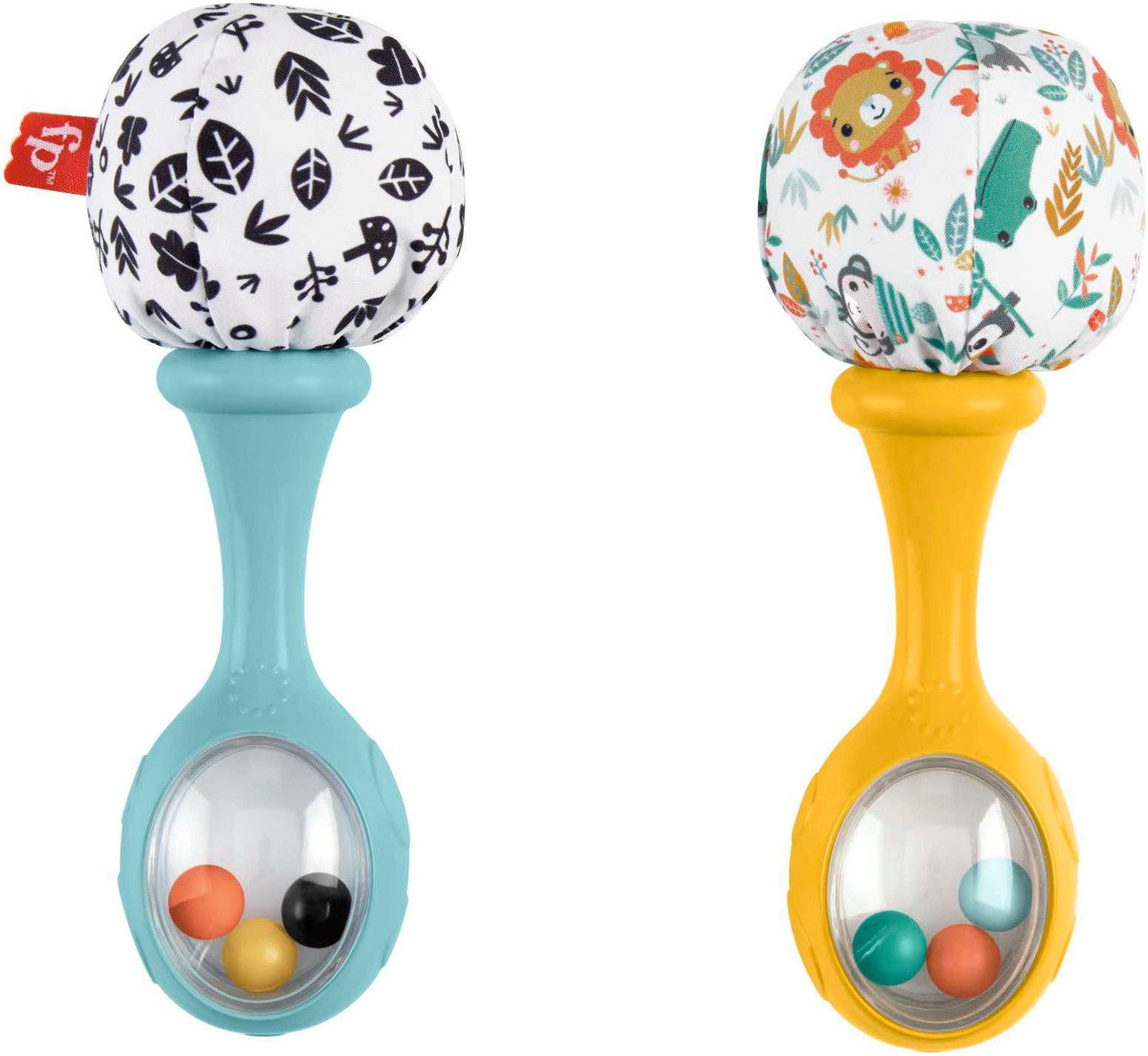 Fisher-Price® Rassel Rumba-Rasseln mit Stoff, blau/gelb (Set, 2-tlg)