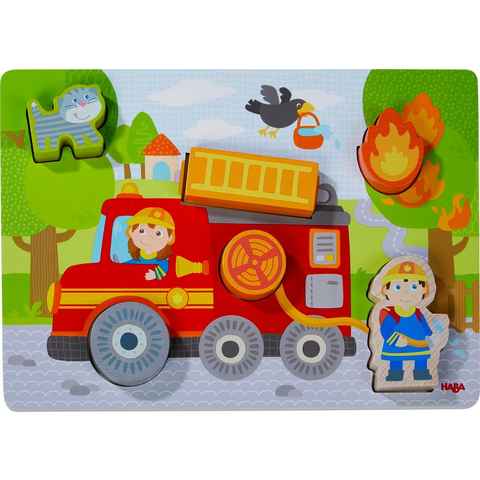 Haba Steckpuzzle Feuerwehrauto, 7 Puzzleteile, aus Holz