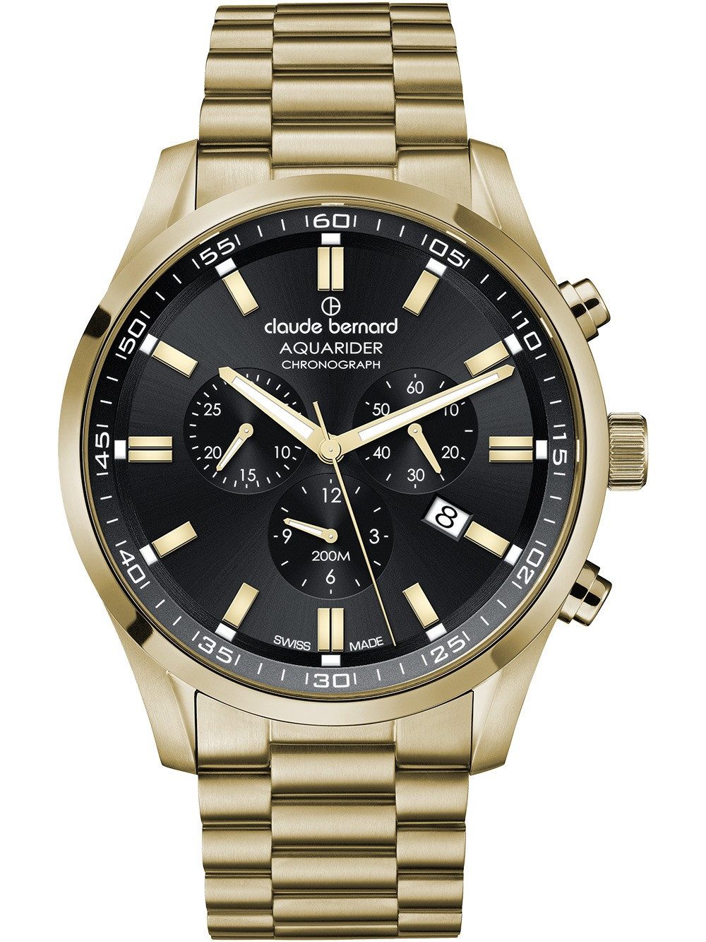 CLAUDE BERNARD Quarzuhr Claude Bernard 10222-37JM-NID Herrenuhr Aquarider Chronograph 44mm 20A Claude Bernard 10222-37JM-NID Herrenuhr Aquarider Chronograph 44mm 20ATM