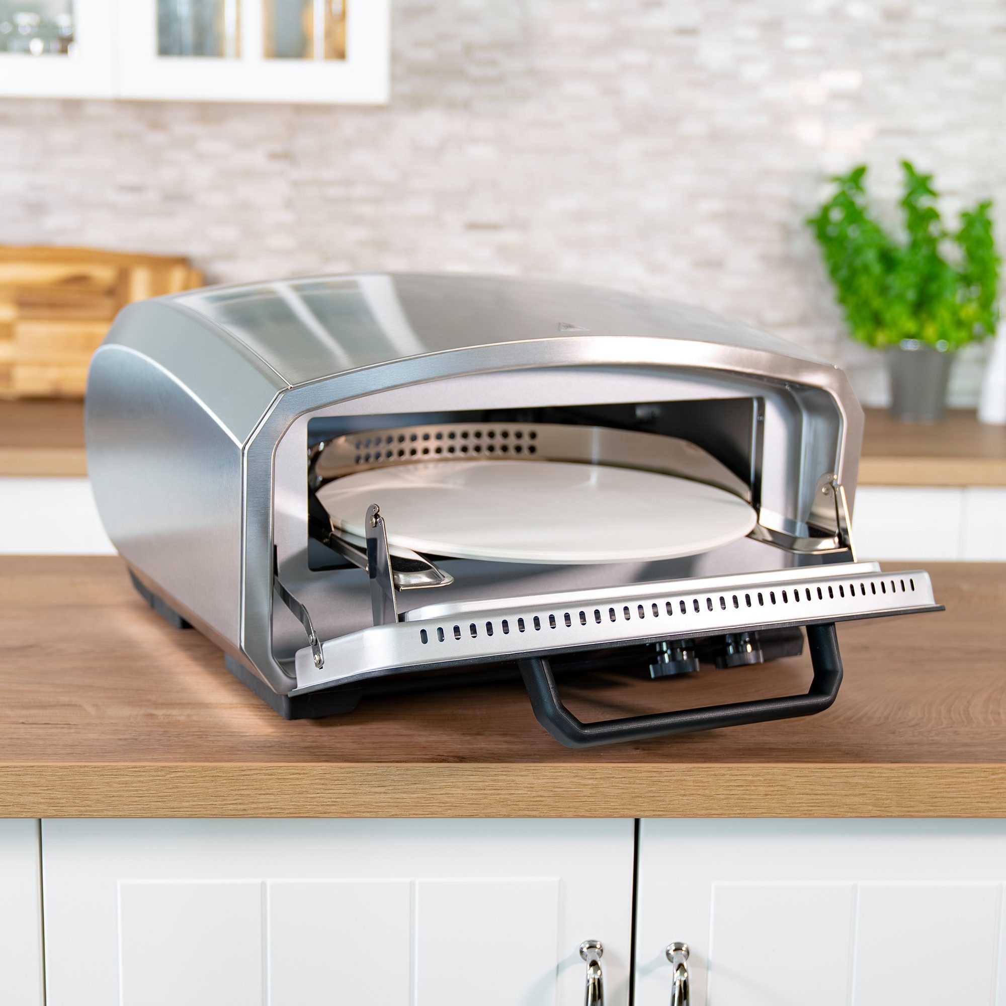 Unold Pizzaofen Enzo 68916, 500°C rotierender Pizzastein für innen und außen