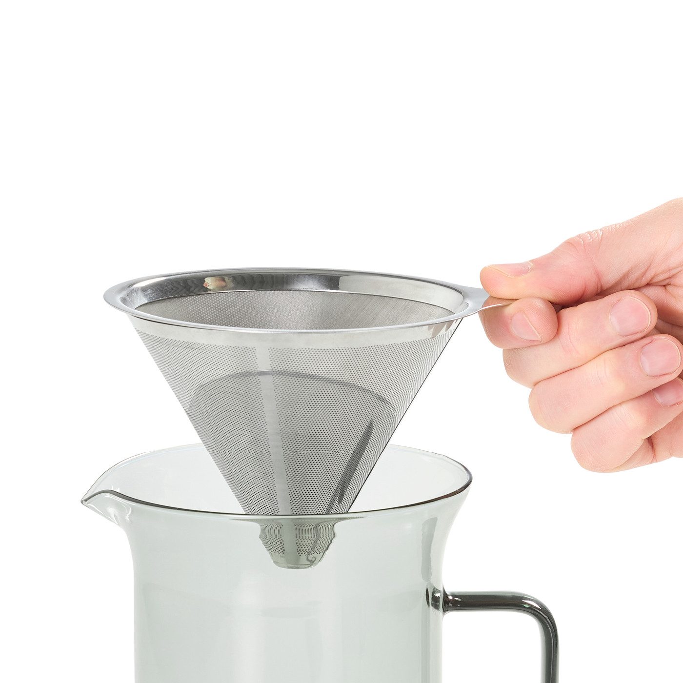 AdHoc Kaffeekanne Pour Over Kaffeebereiter Impact, 1 l, aus mundgeblasenem Borosilikatglas, mit Edelstahlfilter