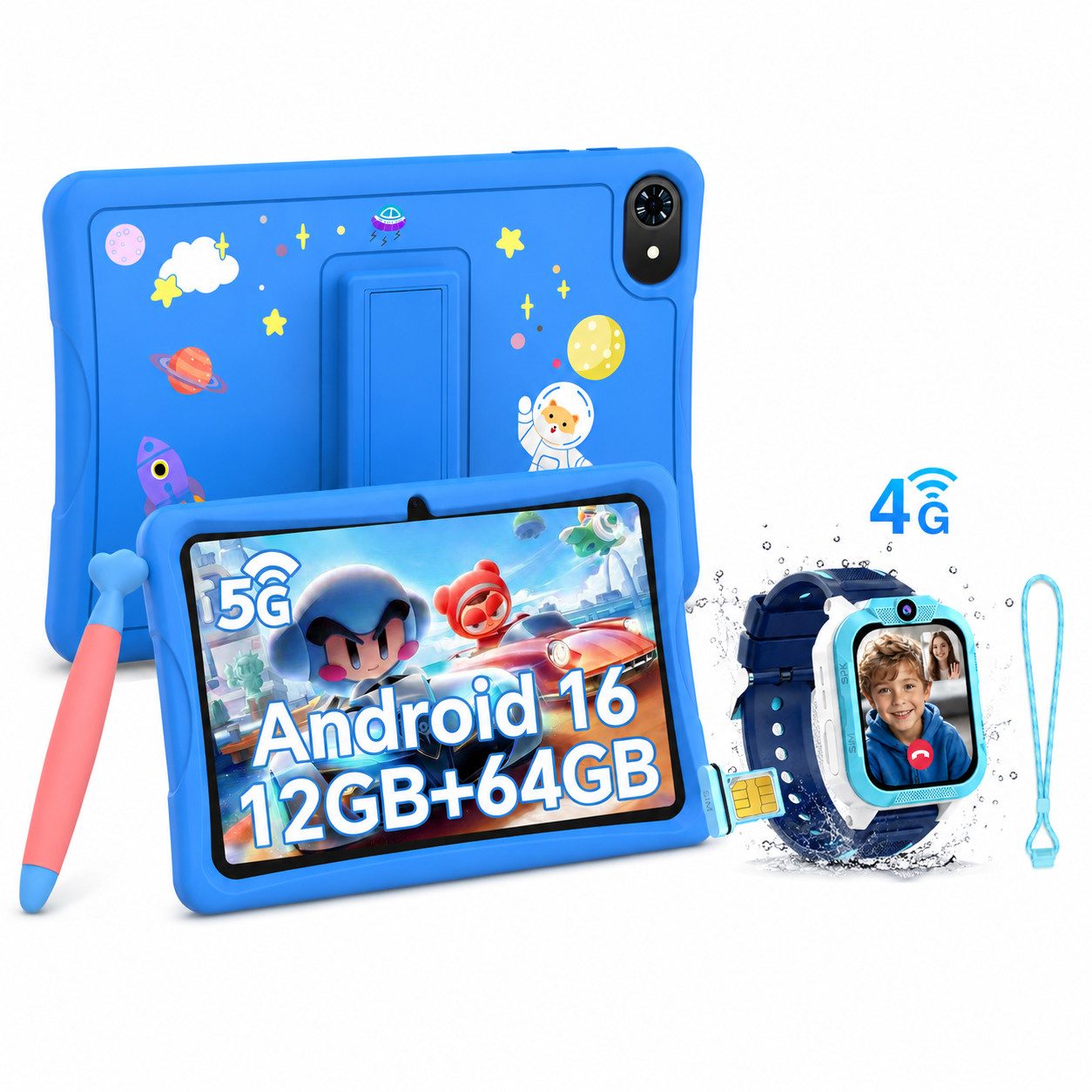 VekfulPC 10,1" K10 Kinder Tablet mit Hülle und Stift Tablet (10,1", 64 GB, Android 16, Android 16, Google Kids Space, 10,1" HD, 5000mAh, 12GB+64GB)