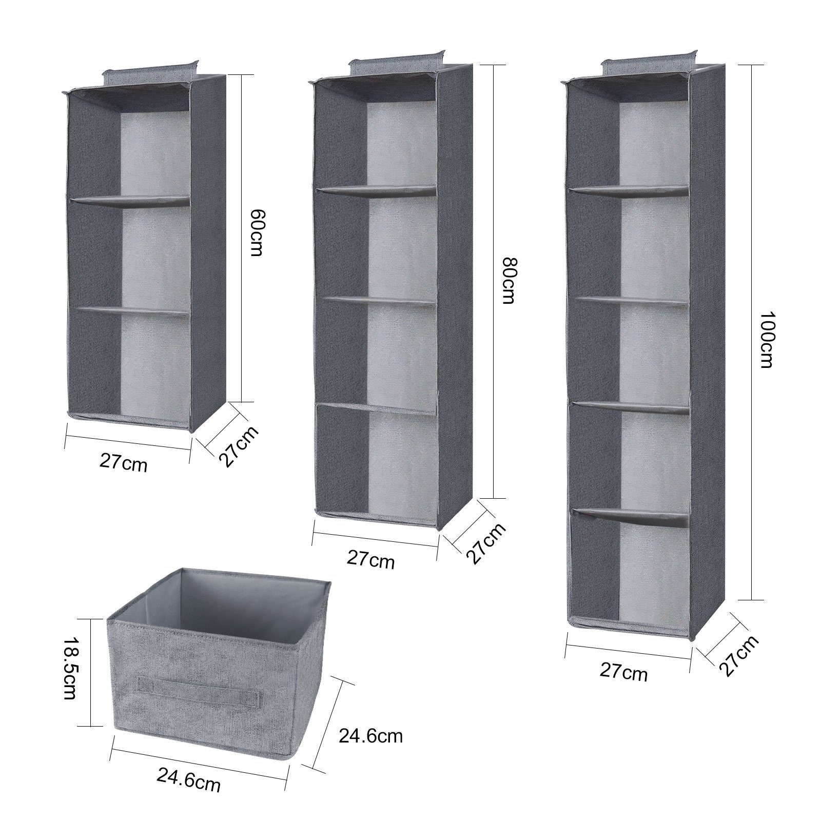 Fächern,für Hängeregal Hängeorganizer,mit BTTO 1-tlg., 3/4/5 Hängeorganizer Organizer,Grau, Kleiderschrank Stabiler Schrank Hängeregal Wandschrank