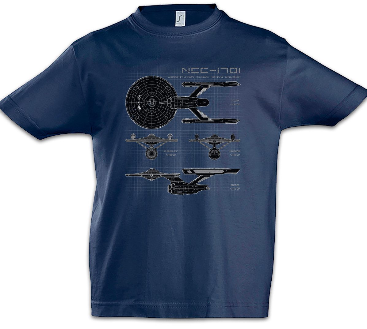 Print-Shirt Star Ship Blueprint Kinder T-Shirt Blaupause NCC-1701 Enterprise USS