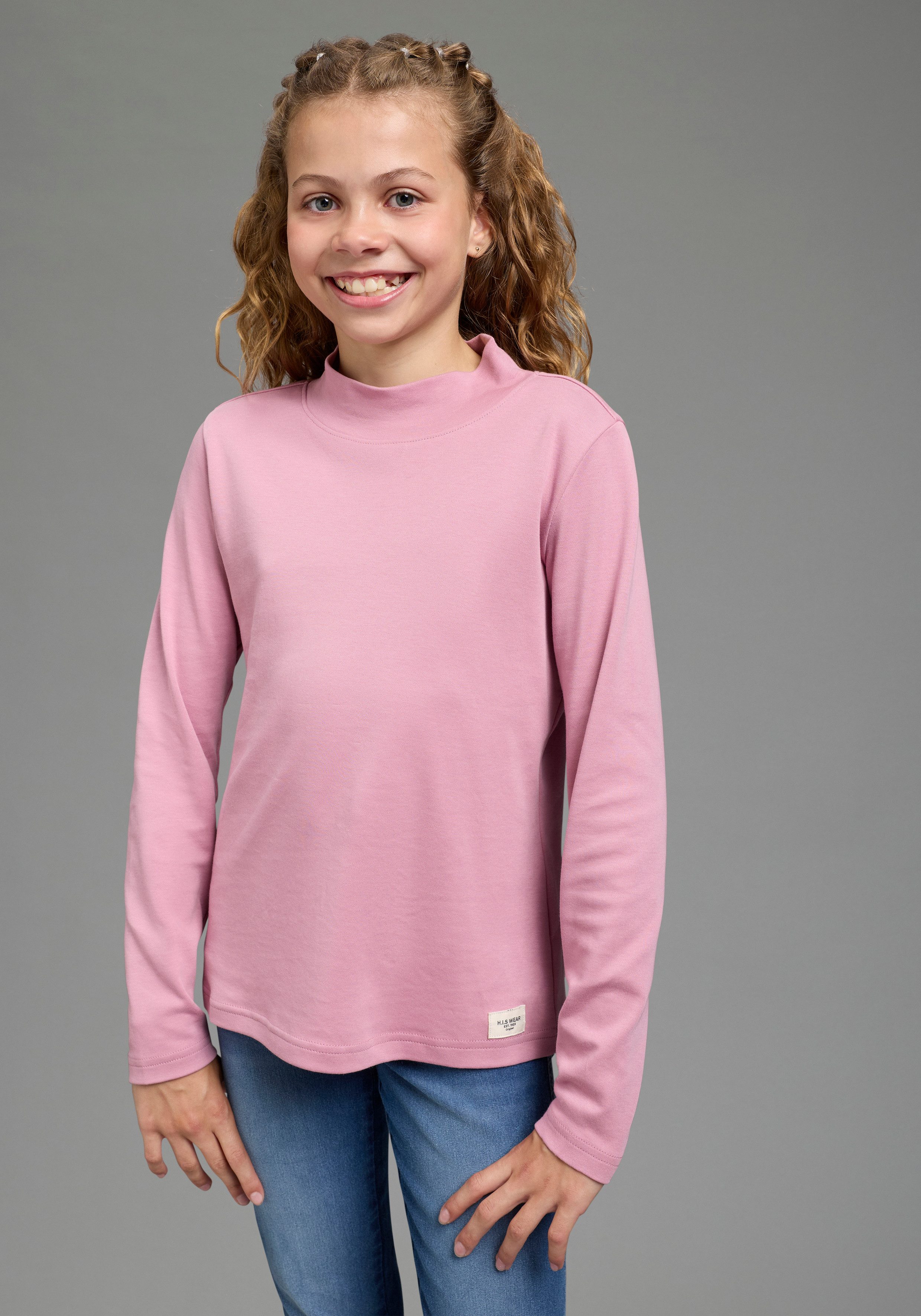 H.I.S Langarmshirt 2er Packung Shirts in Interlockware, kurze Form (Packung, 2) mit Langarm, mit Rollkragen und Rundhalsausschnitt, unifarben