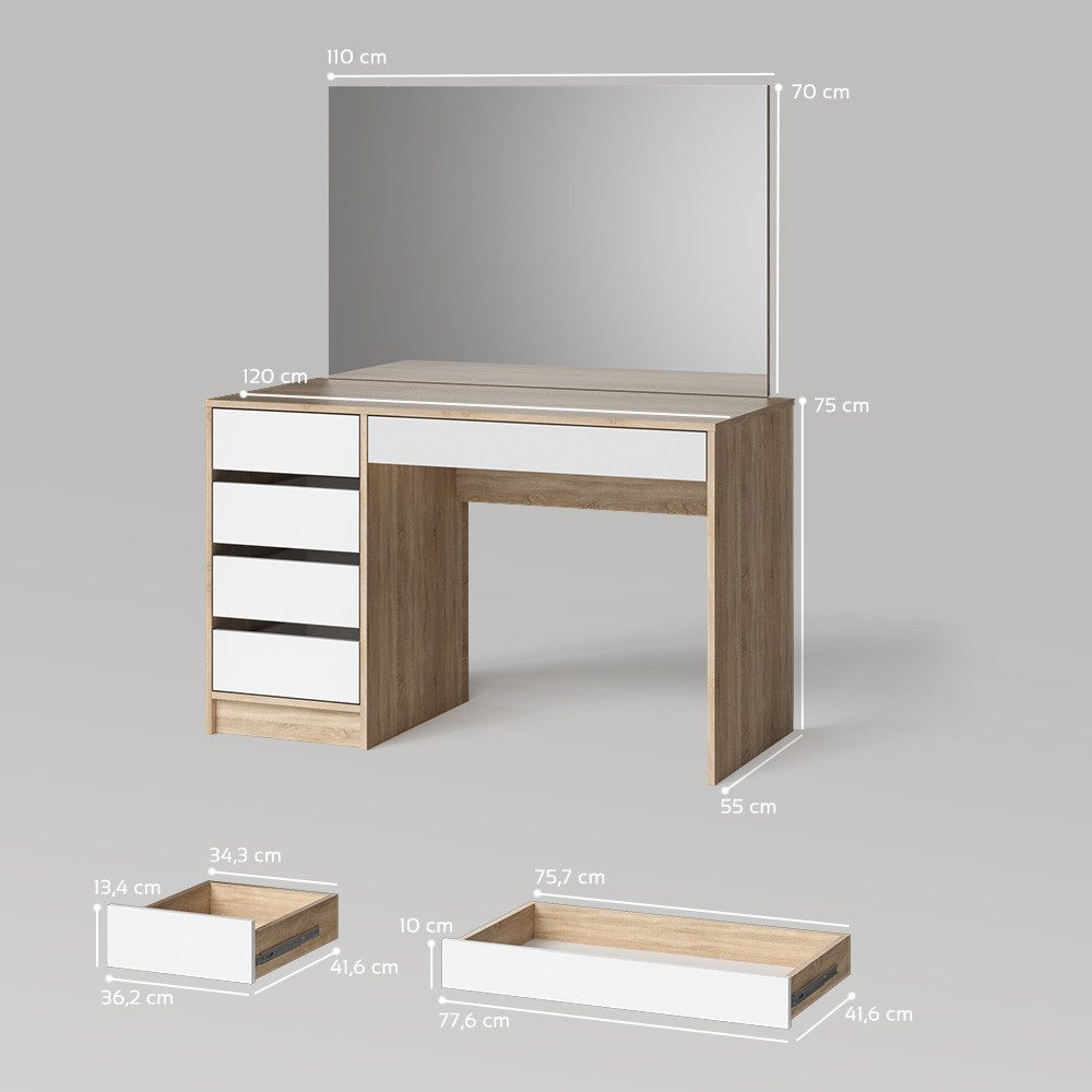 Livinity® Schminktisch Imola, Weiß/Sonoma/Sonoma, 120 cm (2-St)