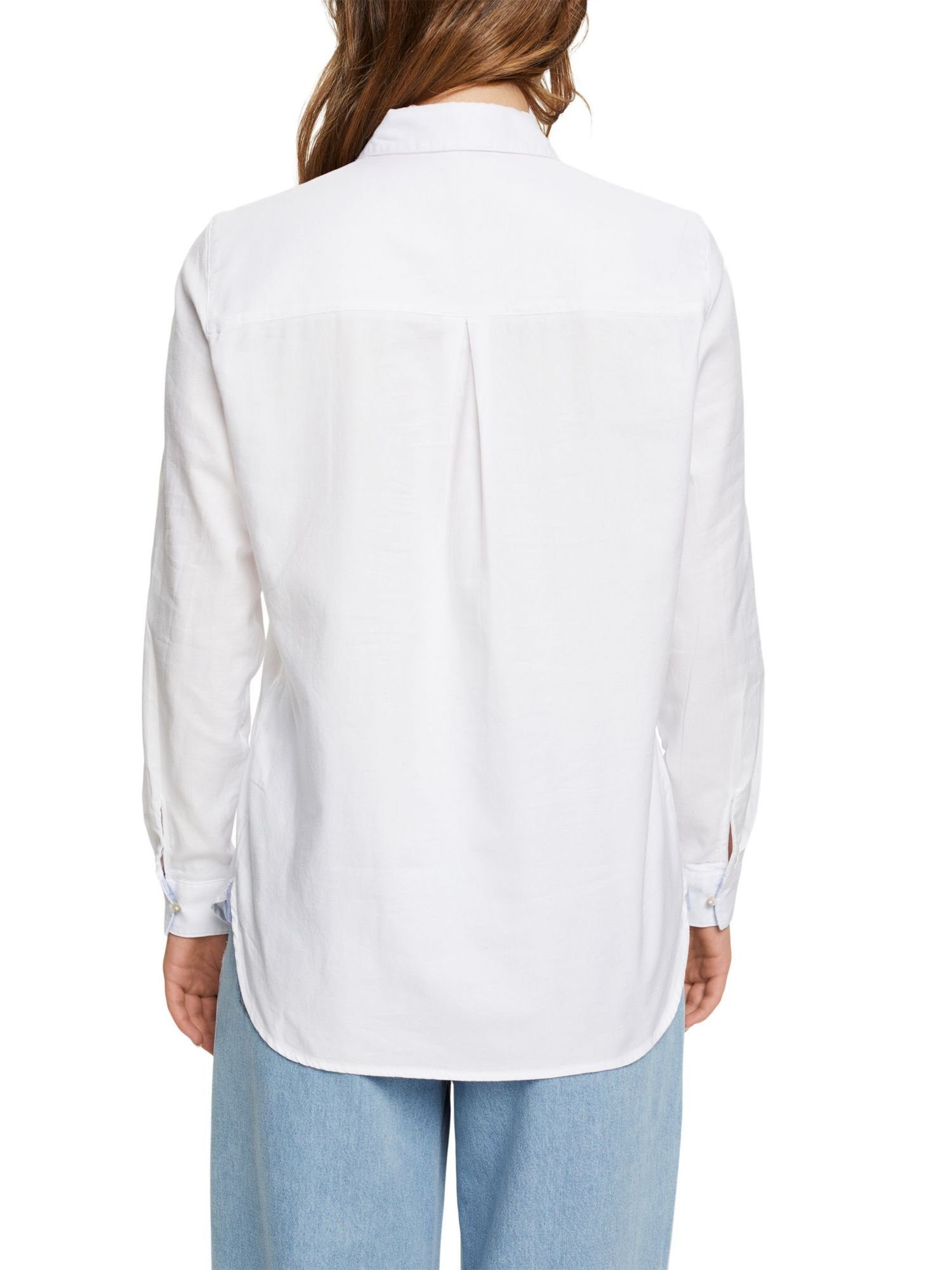 WHITE Baumwolle Esprit 100% aus Langarmbluse Hemd-Bluse