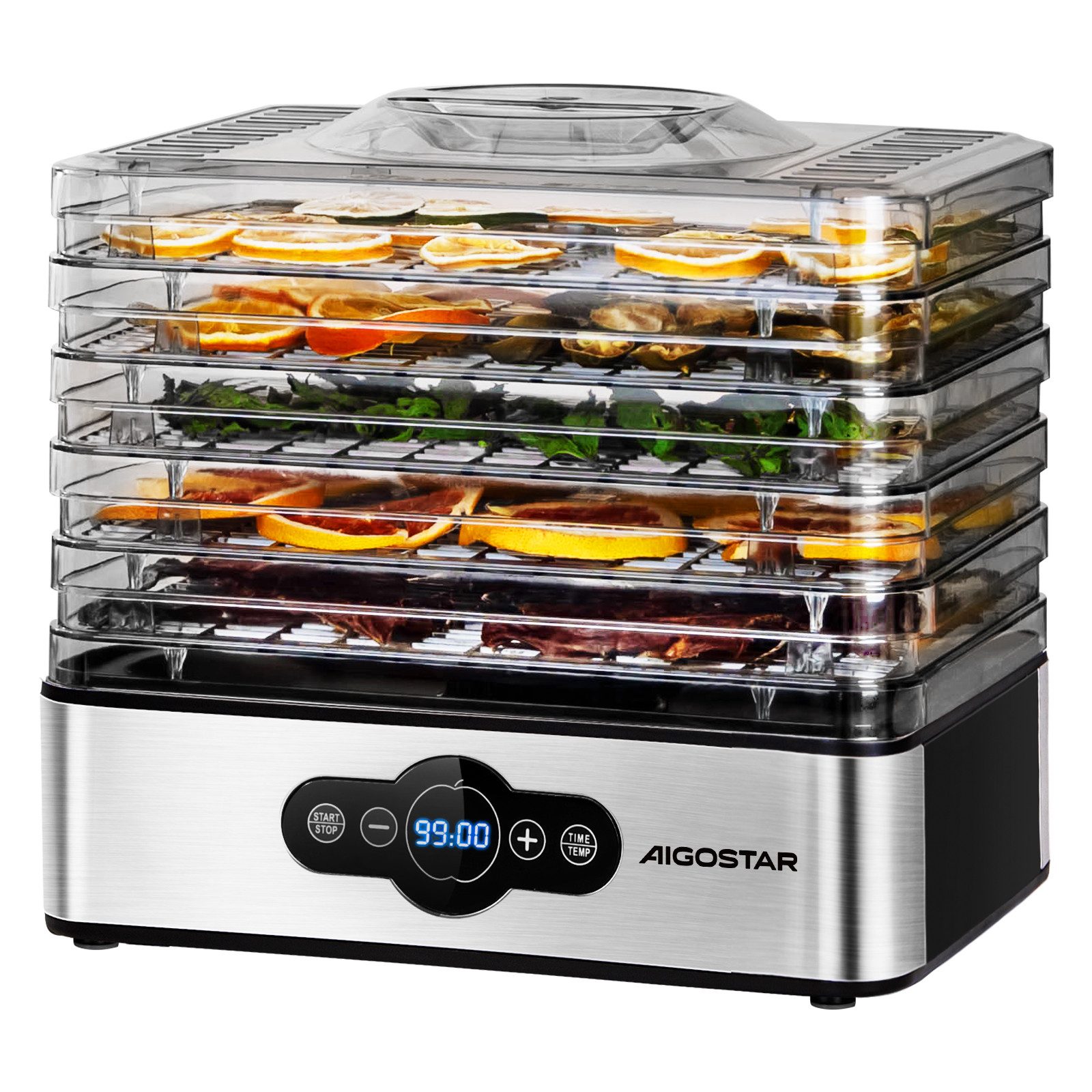 Aigostar Dörrautomat Crispy - Dörrgerät mit Temperaturregler, 99h-Timer, 5 Einlegefächer 240,00 W, 5 Etagen, 240W, 35-70°C, 99h-Timer, 5 Einlegefächer