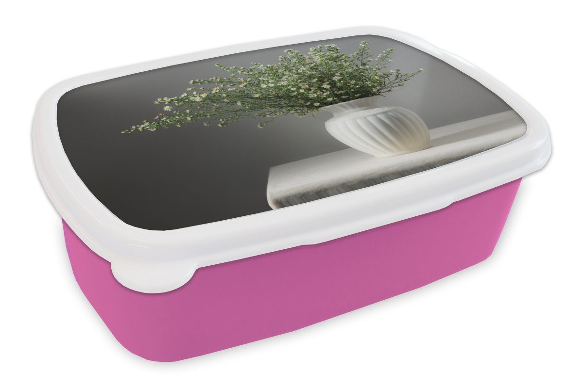 MuchoWow Lunchbox Stilleben - Vase - Blumen, Kunststoff, (2-tlg), Brotbox für Erwachsene, Brotdose Kinder, Snackbox, Mädchen, Kunststoff rosa