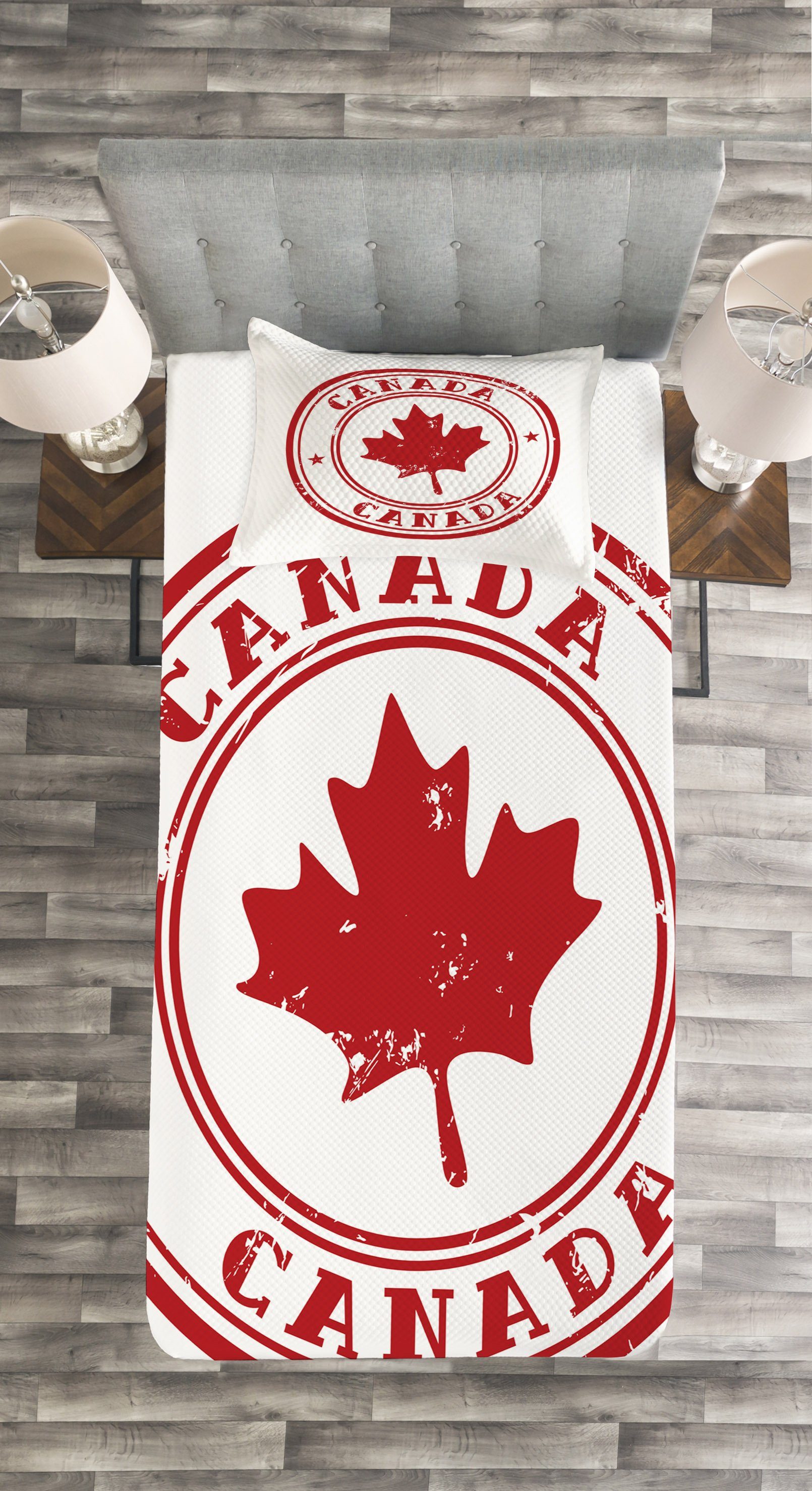 Kissenbezügen Tagesdecke Kanada Gummi-Stempel-Entwurf Abakuhaus, Set Waschbar, mit