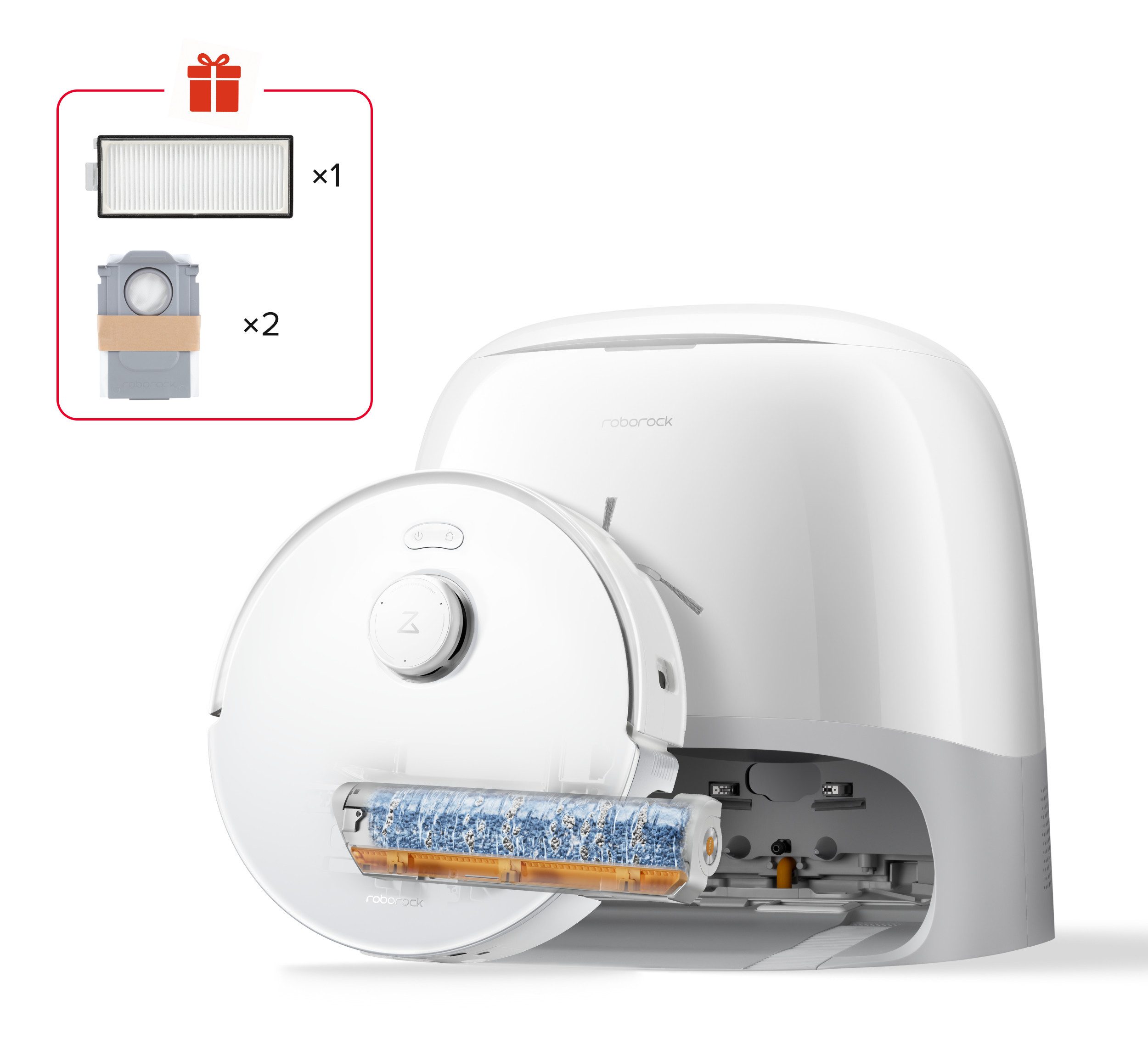 Roborock Saugroboter Qrevo Curv 2 FlowX, White, 65 W, mit Beutel, Automatische Teppichschutz‑Walzenklappe