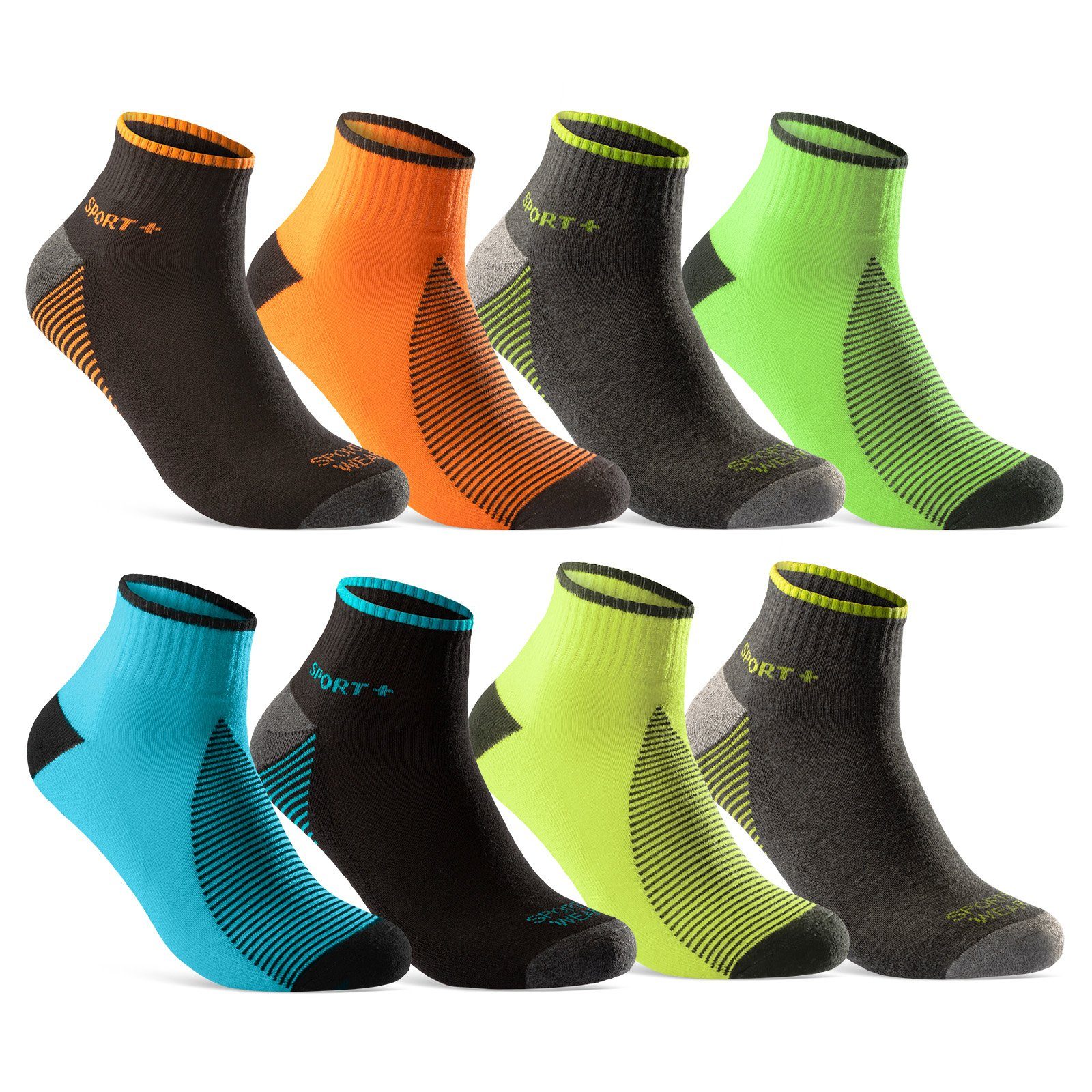 verstärkter sockenkauf24 WP Frotteesohle 16209 12 Damen Baumwolle Paar SPORT Sneakersocken oder Socken 8 - "NEON" (8-Paar, mit Herren 39-42)