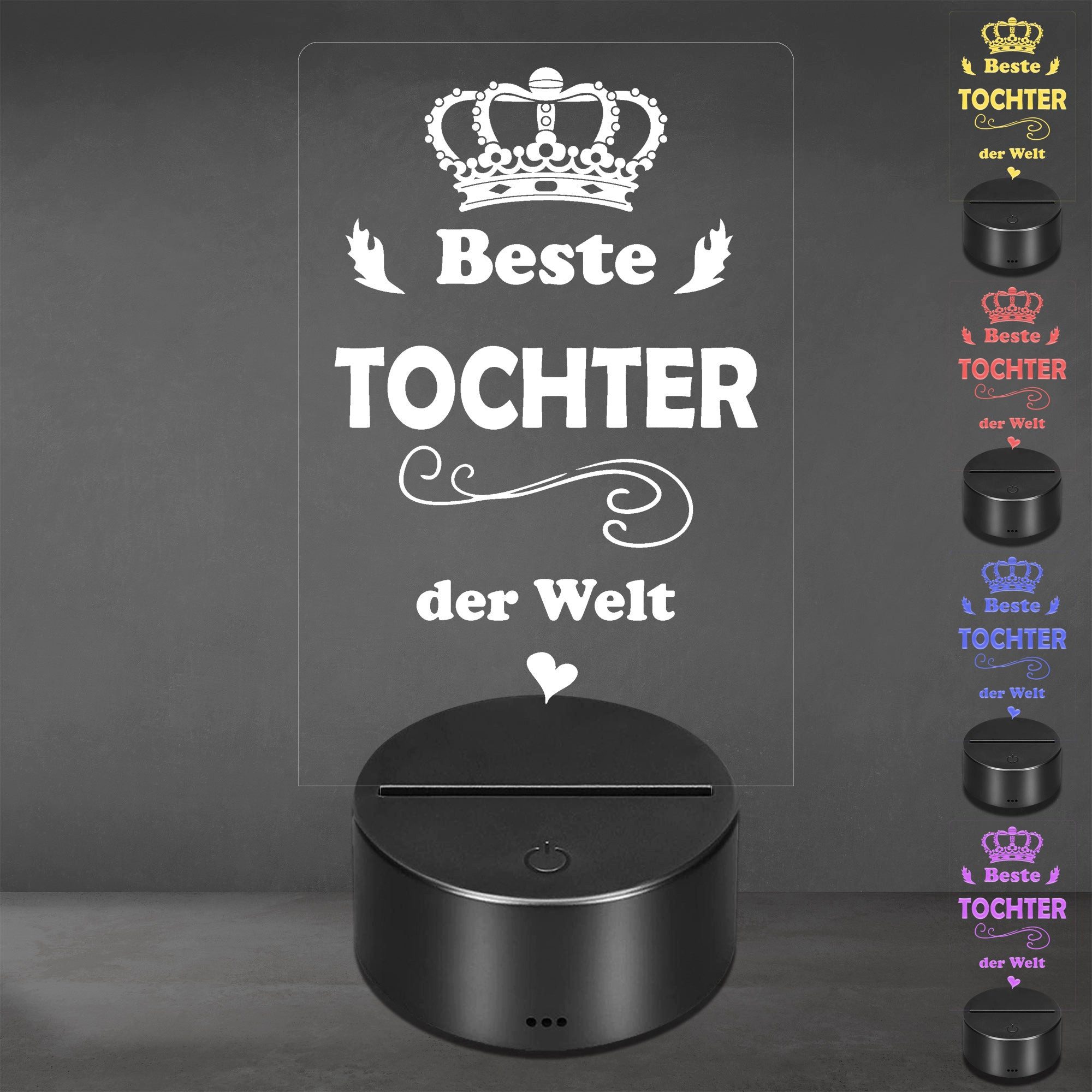 Lieblingsmensch LED Nachtlicht mit Gravur, Beste Tochter, Acryl-Lampe mit romantischem Spruch, LED fest integriert, Farbwechsel oder feste Farbe mit Fernbedienung & Touch, Dekolampe zur Hochzeit, Geburtstag, Verlobung & Jahrestag