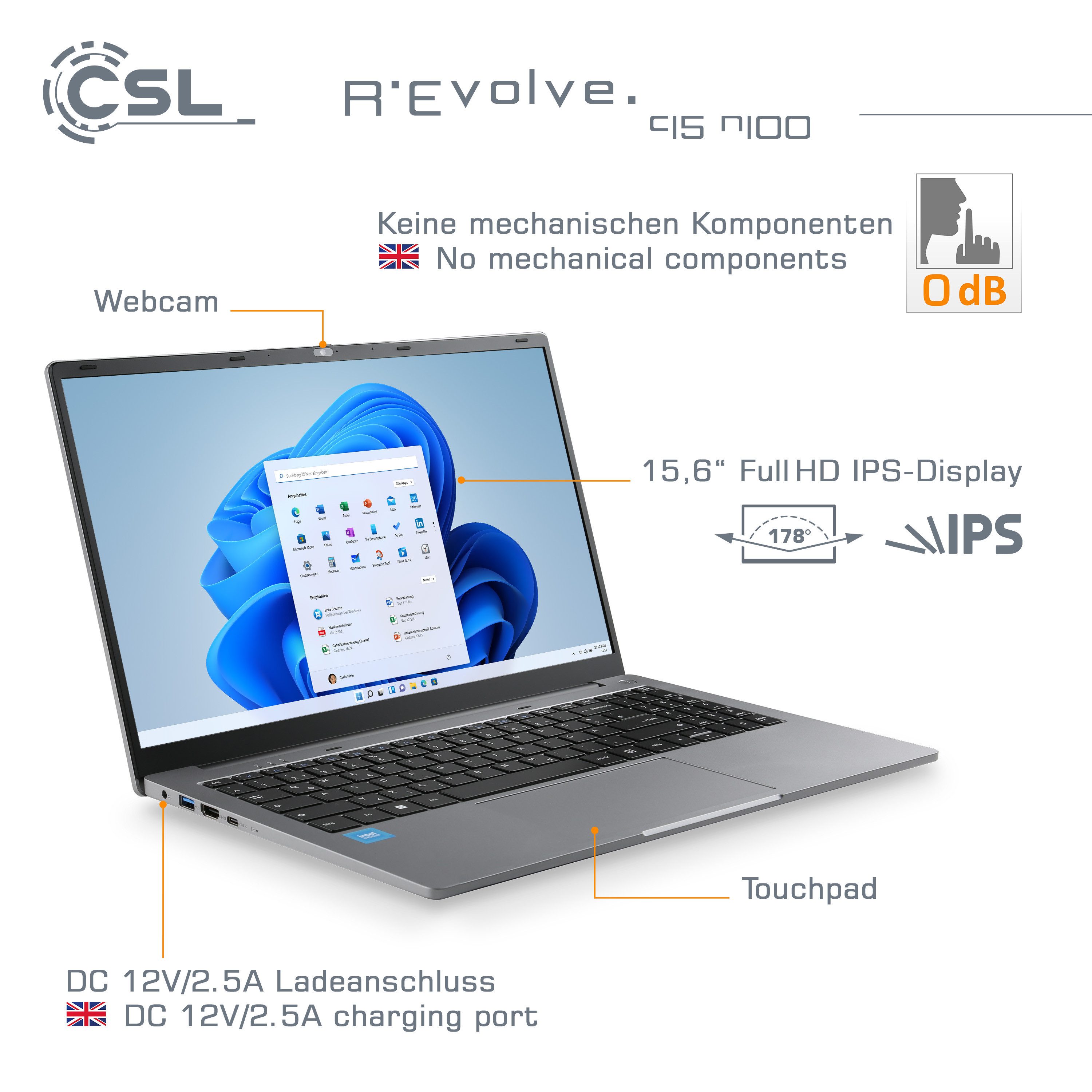 CSL R'Evolve C15 v4 Windows 11 Notebook (39,6 cm/15,6 Zoll, Intel N-Reihe N100, UHD Graphics, 8 GB, 1000 GB SSD)