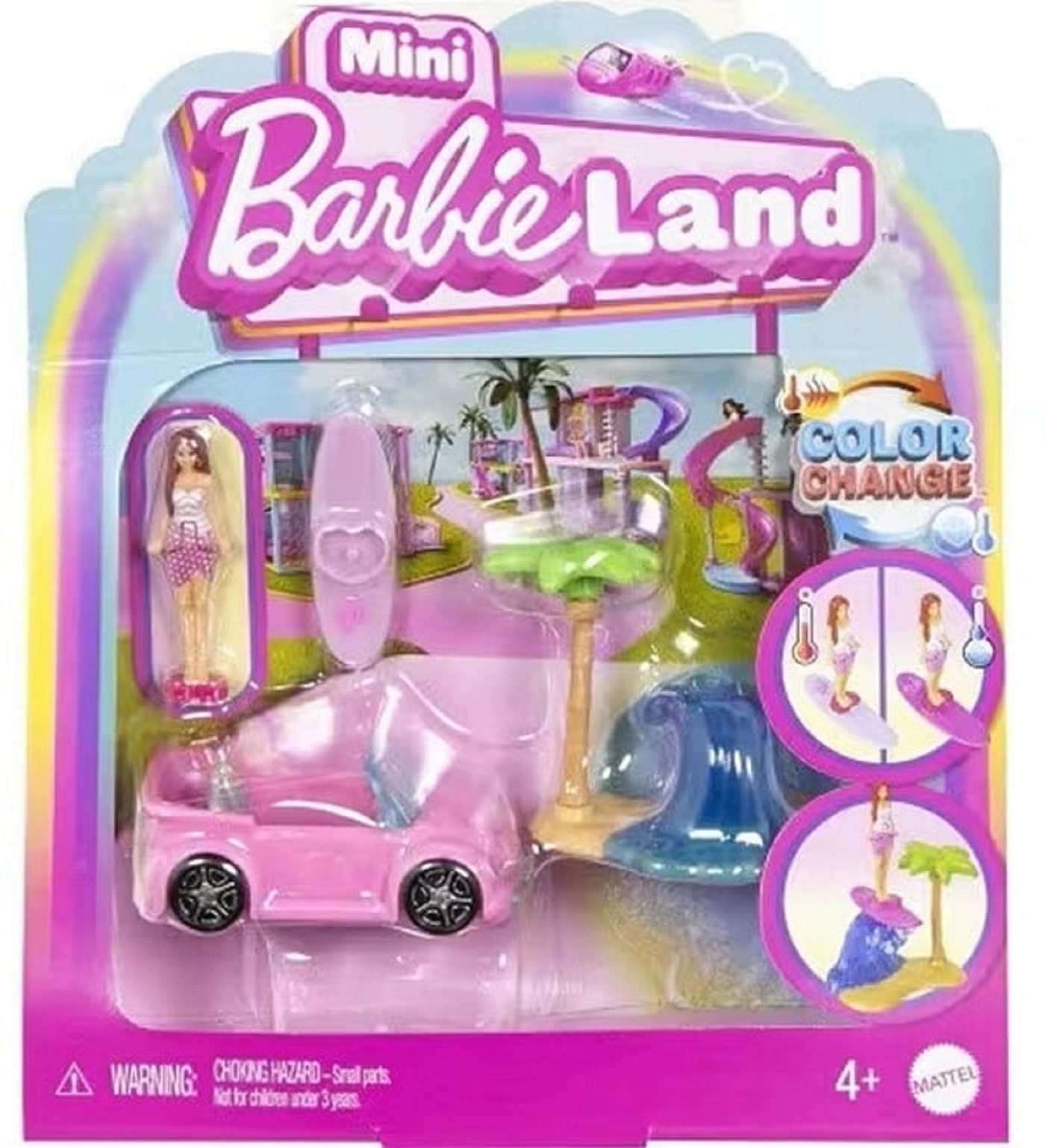 Mattel® Spielfigur Mini BarbieLand Spielset mit Fahrzeug & Puppe – Farbwechsel Effekt, (Spar-Set, 1-tlg), Überraschungs-Fahrzeug mit Farbwechsel-Effekt und Mini Barbie Puppe