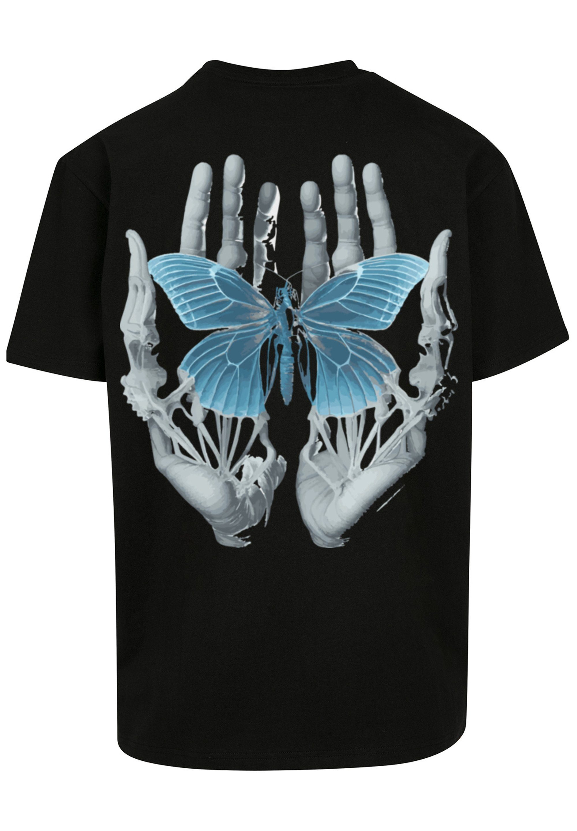 Skelett T-Shirt F4NT4STIC Print Hände Schmetterling schwarz
