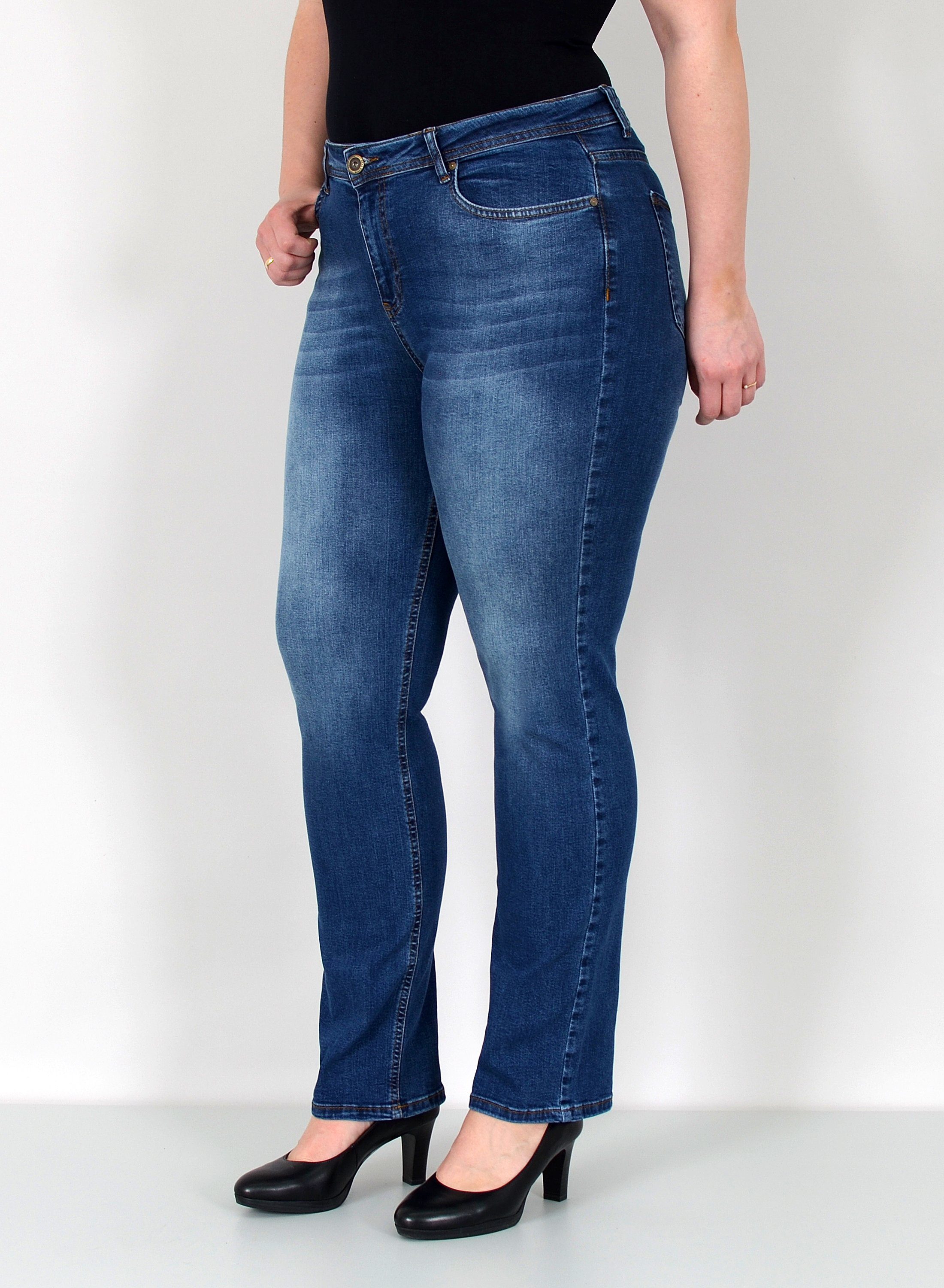 Straight-Jeans Damen Jeanshose Gerader Schnitt Stretch Hose hoher Bund bis Plus Size