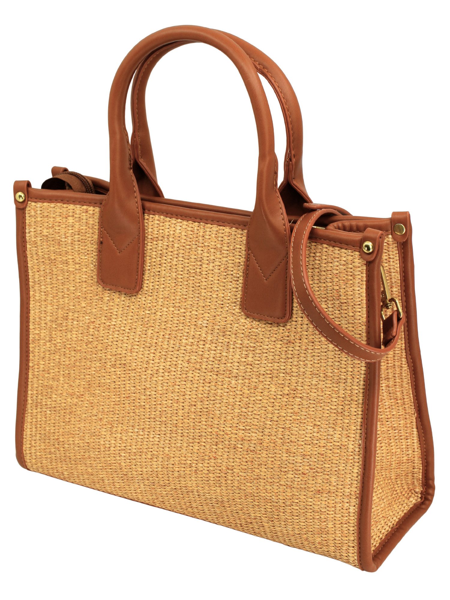 Adel Bags Schultertasche Salda Strohtasche für Damen, mit Leder, ideal für Sommer & Urlaub