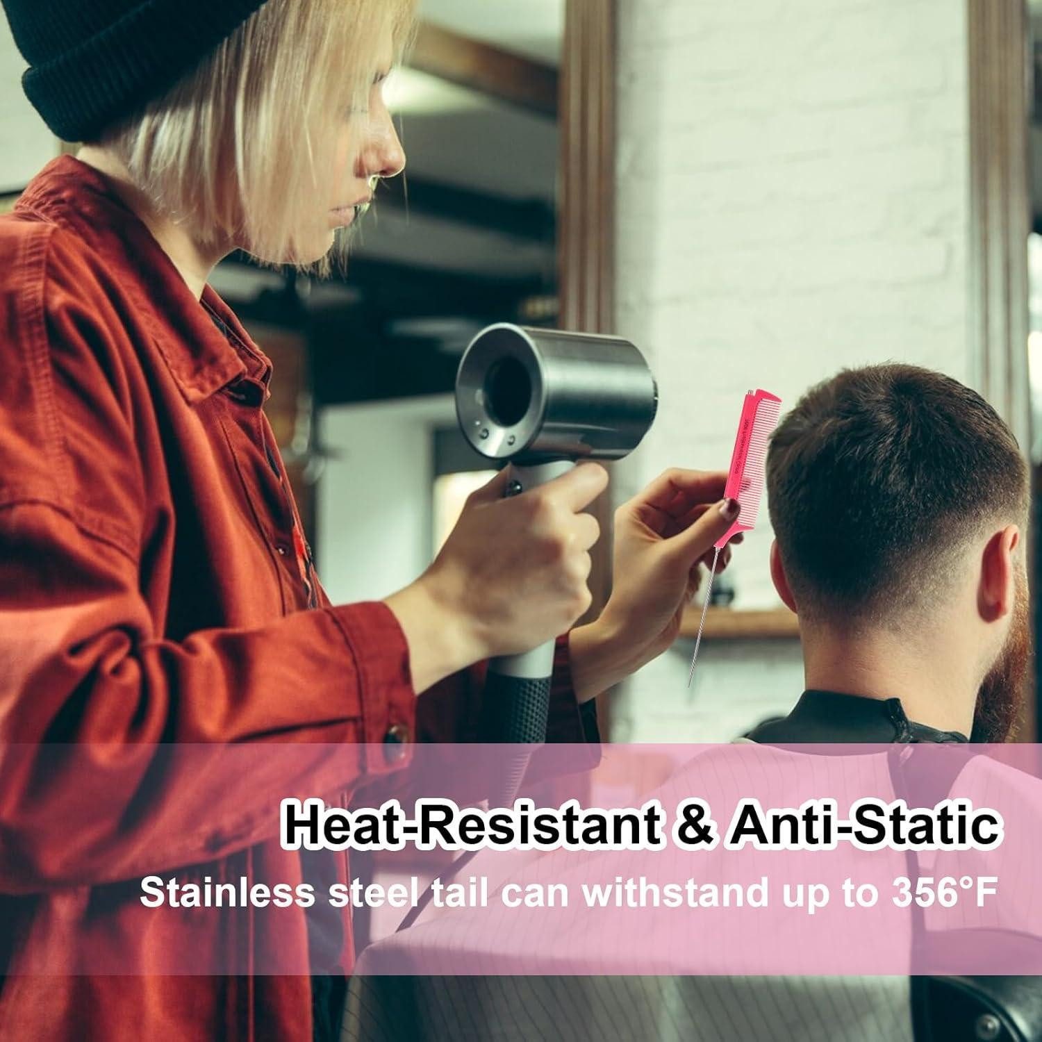 Tucnoeu Stielkamm 2er Set Ausziehbarer Stielkamm Weiß Rosa - Friseur Styling Haarkamm