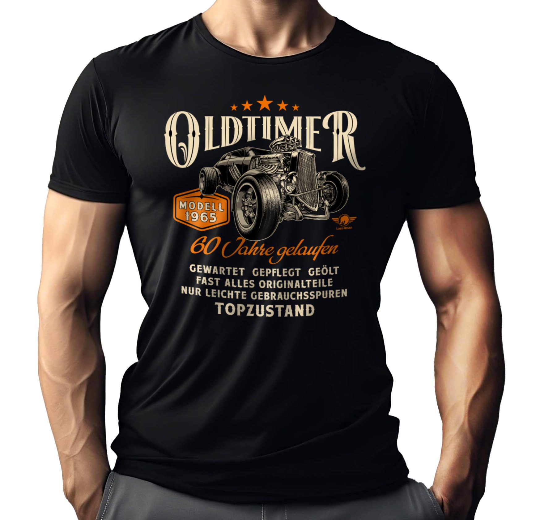 LOBO NEGRO® T-Shirt Geschenk für Männer zum 60. Geburtstag: Oldtimer Modell Baujahr 1965