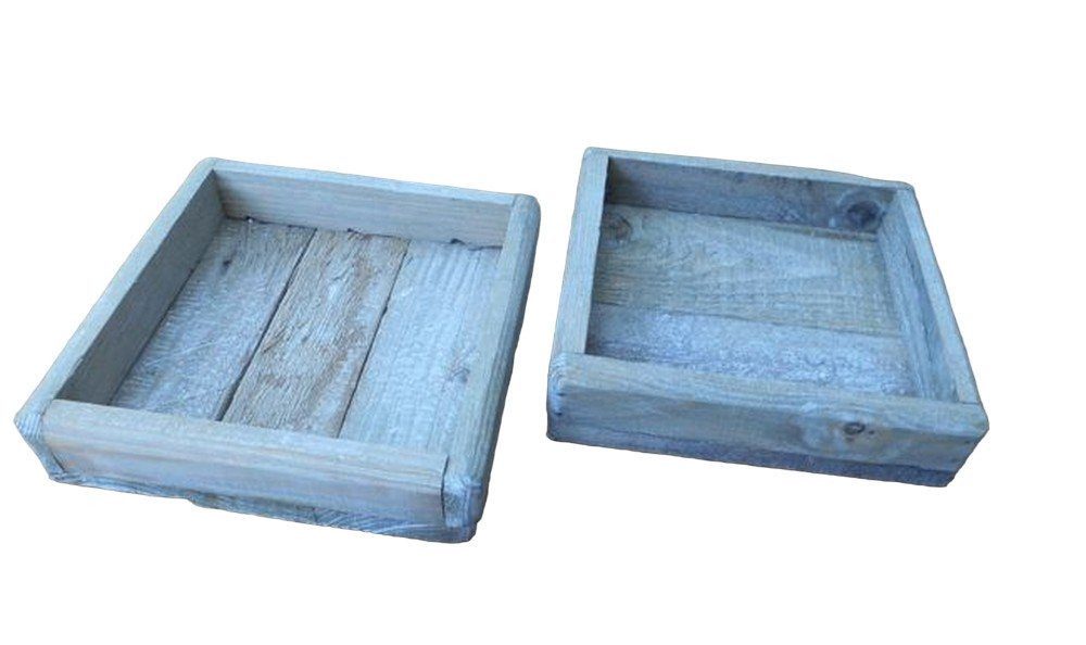 Deko-Impression Dekotablett Rustikales Tablett-Set, (2 Stück) Holz massiv quadratisch grau-beige (2 St)