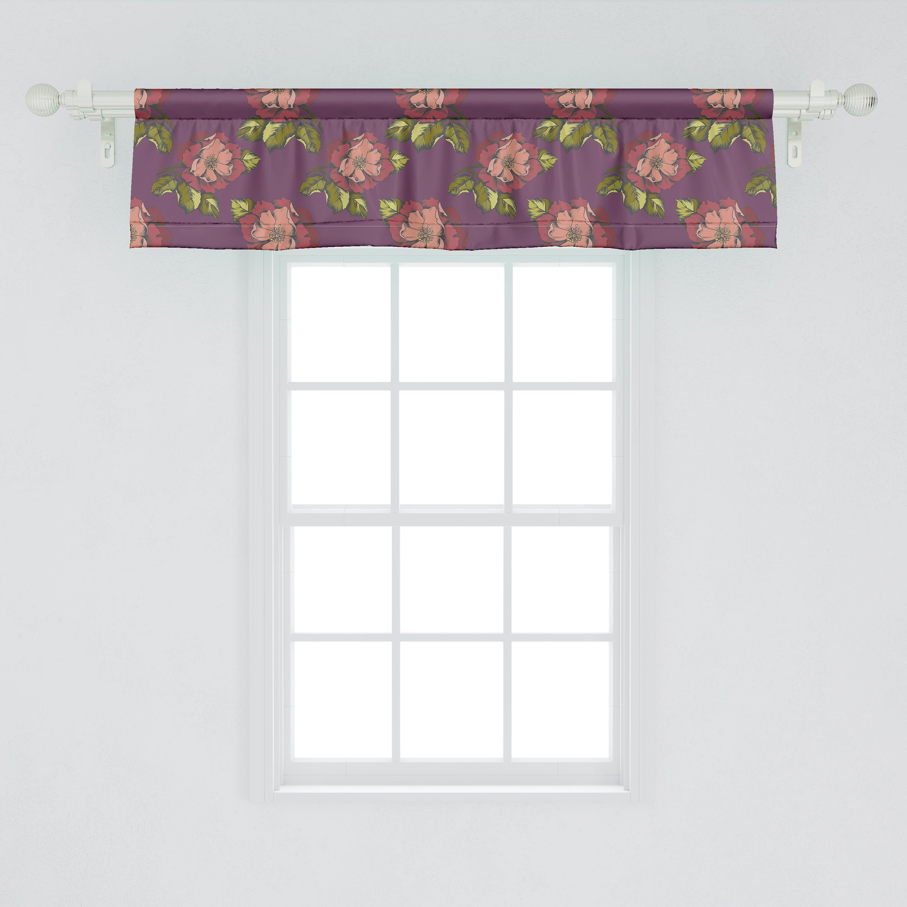 Microfaser, Realistische Vorhang Volant Stangentasche, für Blätter Blumen Dekor Schlafzimmer Scheibengardine mit Küche Abakuhaus, Pfingstrosen