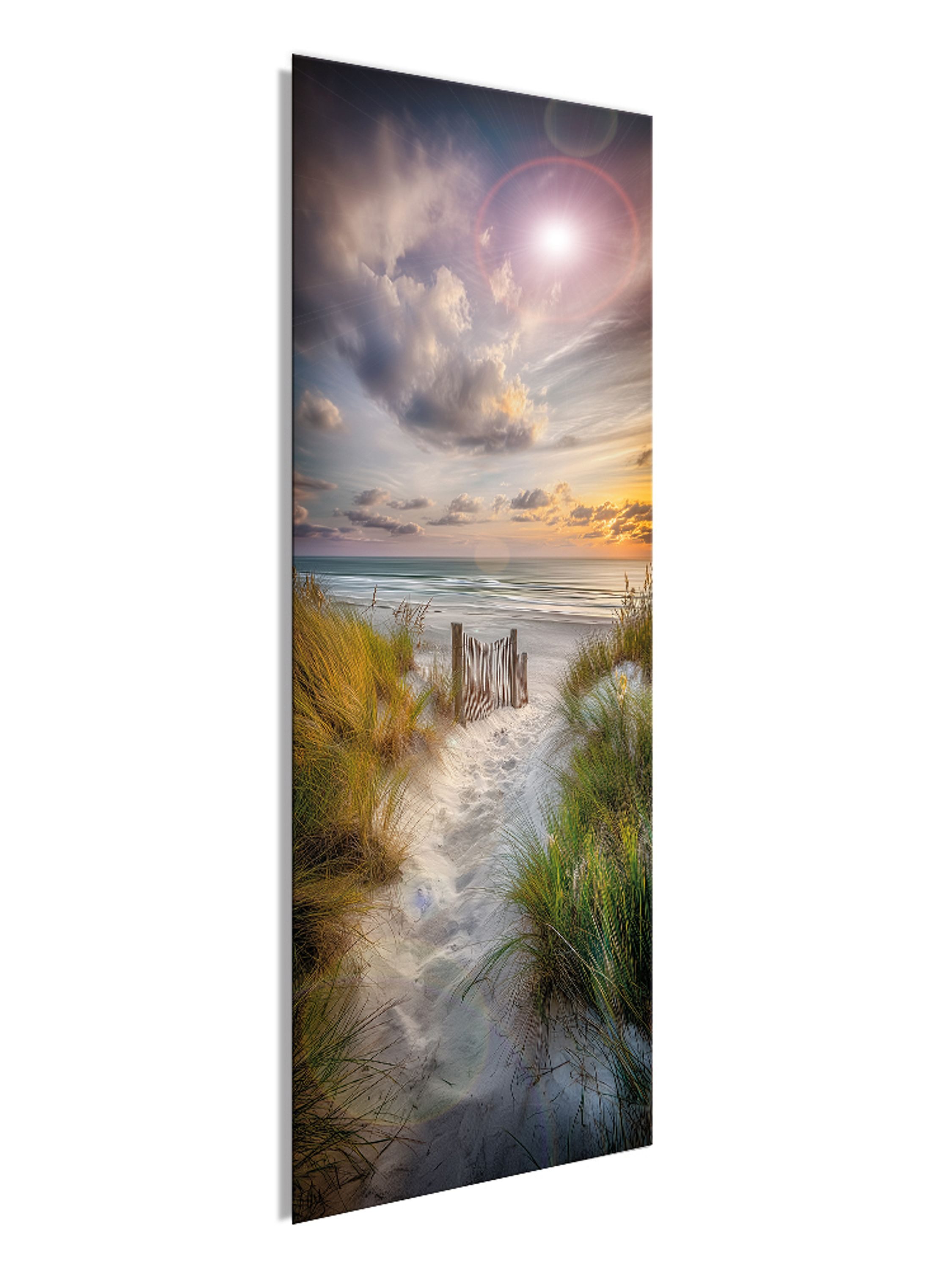 artissimo Glasbild Bild aus Glas 30x80 cm / Wandbild Hochformat / Wanddeko modern, Strand und Meer:Dünen im Sonnenuntergang – Bild 2 von 5