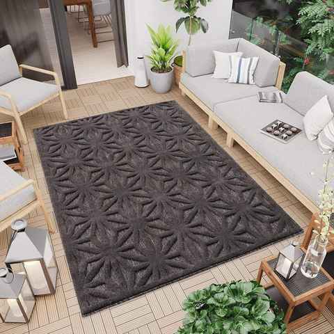 Teppich In-& Outdoorteppich Santorini 58369, 3D-Effekt, Raute-Optik, Carpet City, rechteckig, Höhe: 5 mm, Wetterfest & UV-beständig für Terrasse, Balkon, Küche, Flur