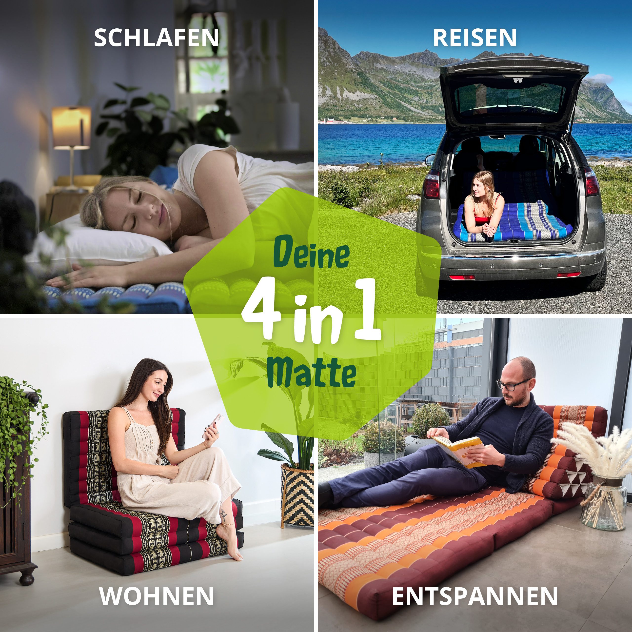Klappmatratze Faltmatratze 80 cm (Classic) - 200x80x8cm, livasia, 8 cm hoch, Kapok, vegan, handgefertigt