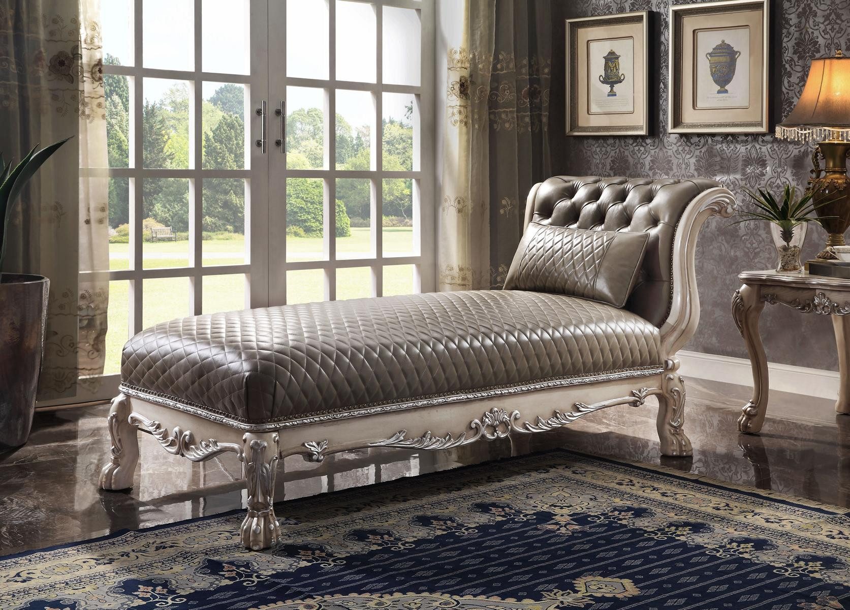 JVmoebel Chaiselongue Chesterfield Liegesessel aus hochwertigem Leder in Grau, 1 Teile, Made in Europa