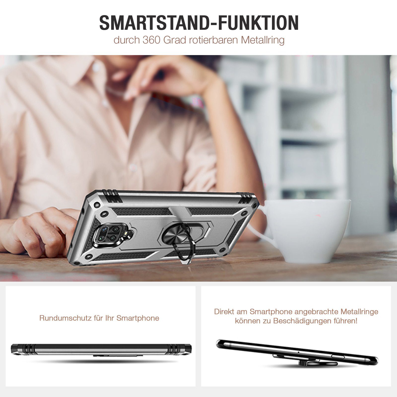 Tec-Expert Handyhülle Outdoor Cover Hülle für Xiaomi Redmi Note 9 Pro 6.67 Zoll, 6.67, Premium Hülle aus verstärktem Polycarbonat