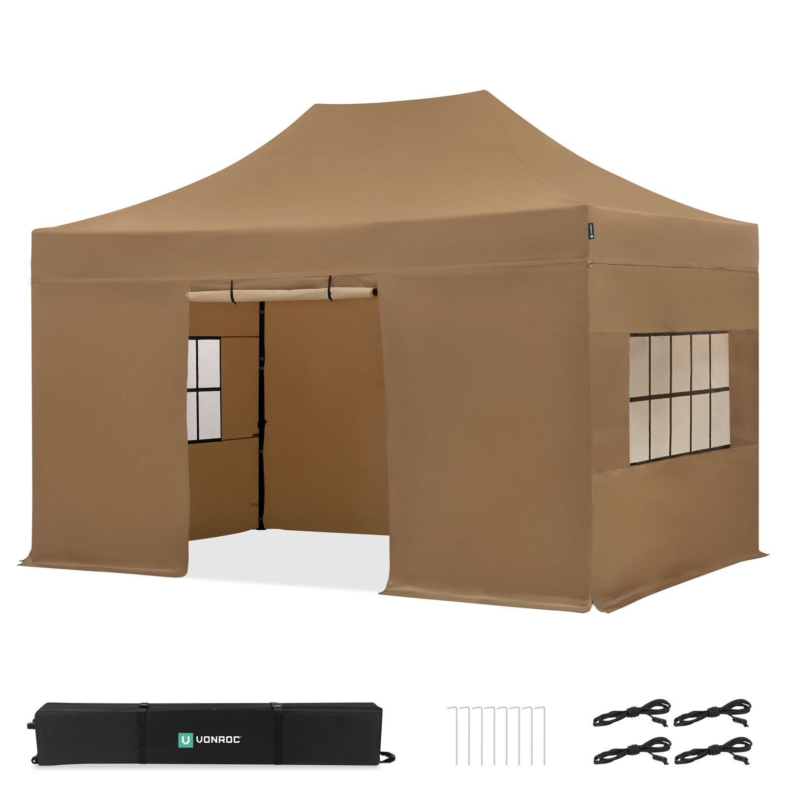 VONROC Pavillon Pavillon wasserdicht stabil - Partyzelt EasyUp System - Faltpavillon, mit 4 Seitenteilen, 3x4,5 m - Gartenpavillon, UV50+, inkl. Tragetasche + Seitenwände
