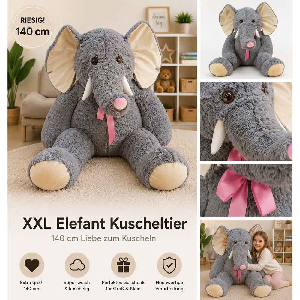 Krüger & Gregoriades Kuscheltier Elefant Kuscheltier XXL "Ernst" - ca. 140 cm (1-St)