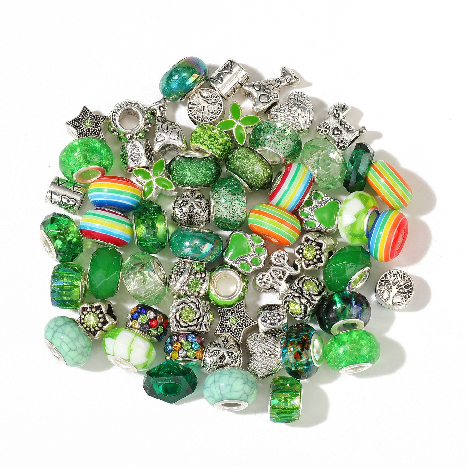 Kopper-24 Bastelperlen Großlochperlen Glasperlen Charm Mix mit 60 Perlen, Grün