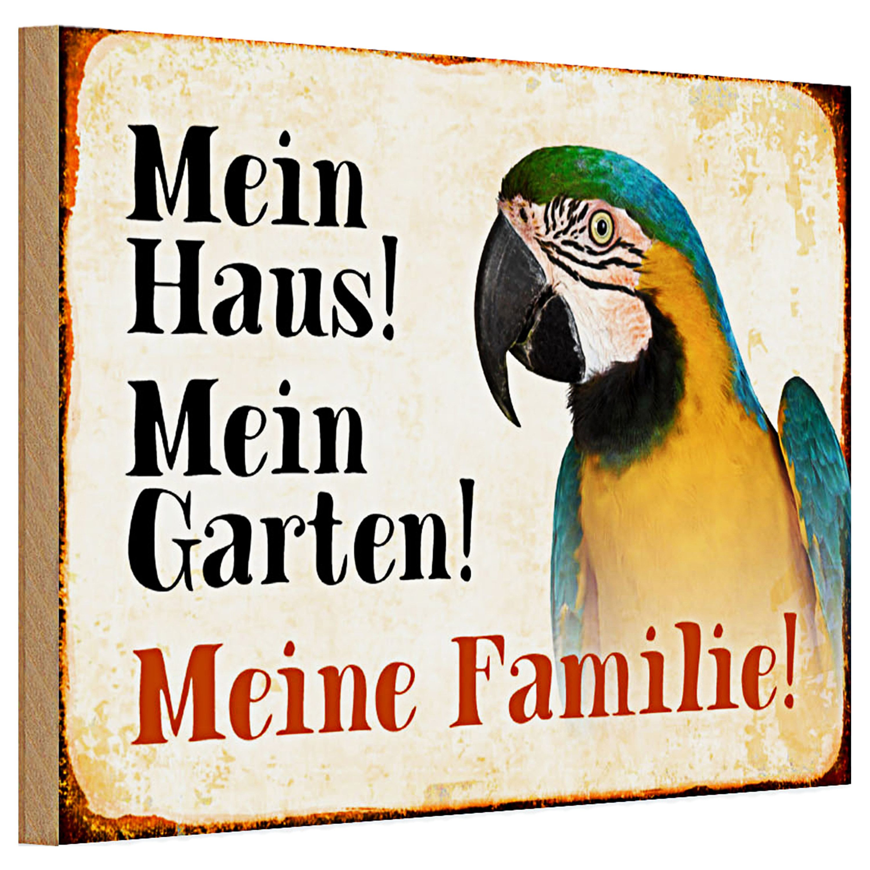 Roomando Holzbild Holzschild Papagei 30x20cm mein Haus mein Garten Familie