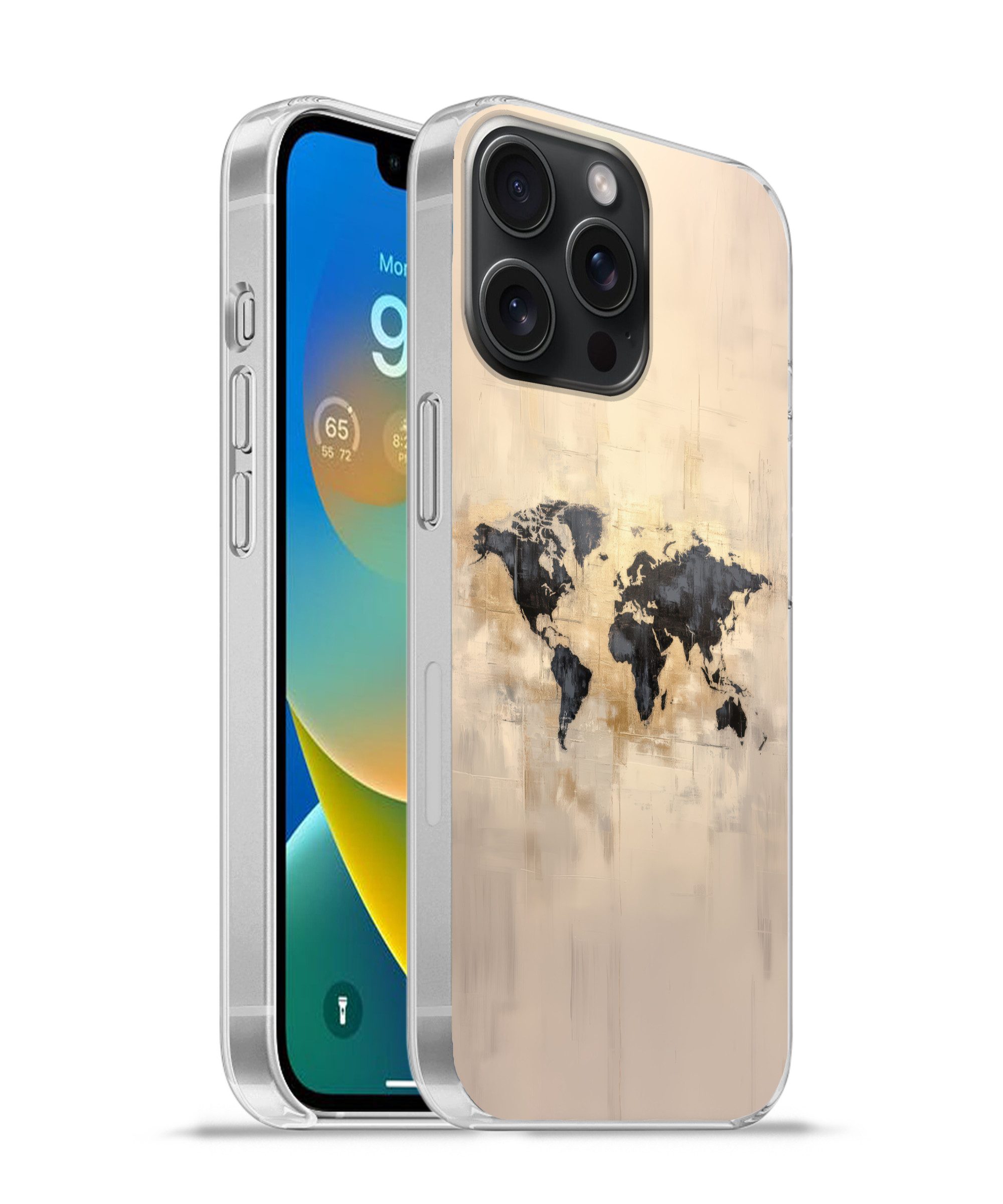 MuchoWow Handyhülle für Apple iPhone 15 Pro Max Weltkarte - Gold - Schwarz - Abstrakt, Smartphone-Bumper, Print, Handy Schutzhülle Dünn