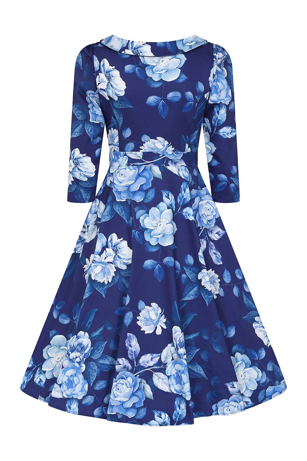 Hearts & Roses London A-Linien-Kleid Dafney Blue Floral Retro Vintage Rosen 50er
