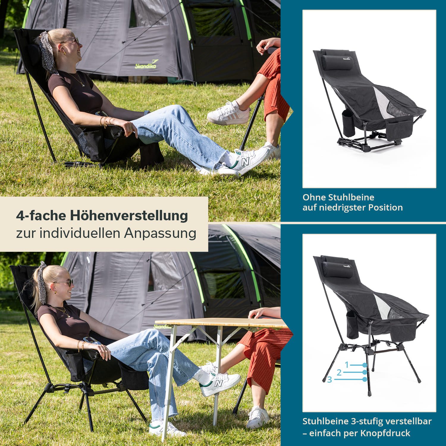 Skandika Campingstuhl Compact Flex, Gestell mit Bungee-Stecksystem, Anti-Rutsch-Füße (Tragetasche mit Reißverschluss, Tragegriff und Aufhängeschlaufe), bis 200 kg belastbar, klein, faltbar, kleines Packmaß
