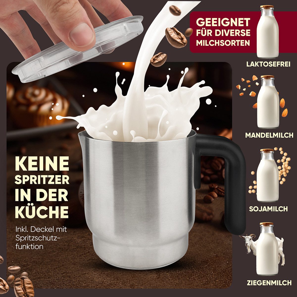 CLATRONIC Milchaufschäumer MS 3812, Milchaufschäumer elektrisch, Heiß-/ Kaltfunktion