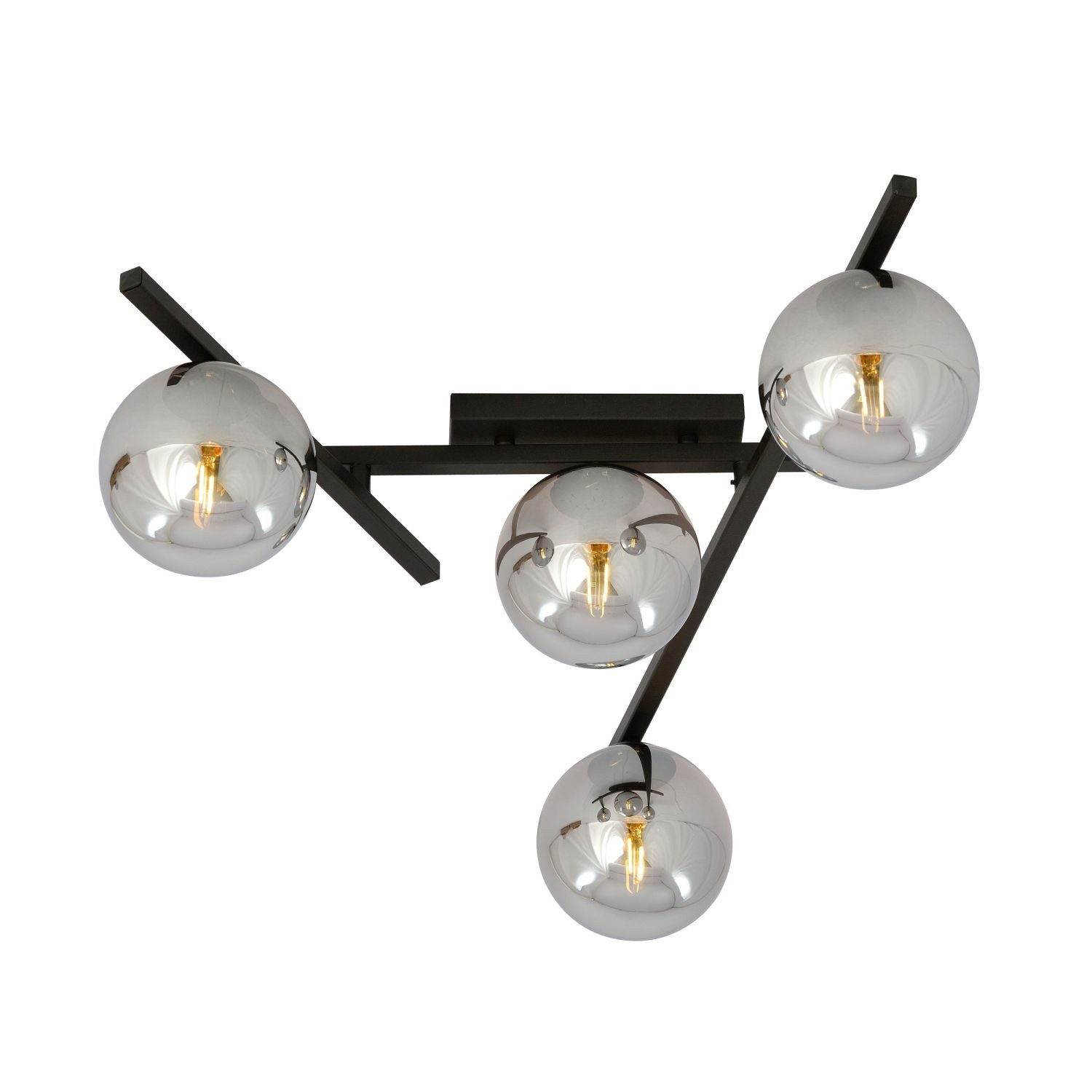 Licht-Erlebnisse Deckenleuchte OLAF, ohne Leuchtmittel, Rauchglas Metall E14 Schwarz Graphit 4-flammig Kugelschirm Modern