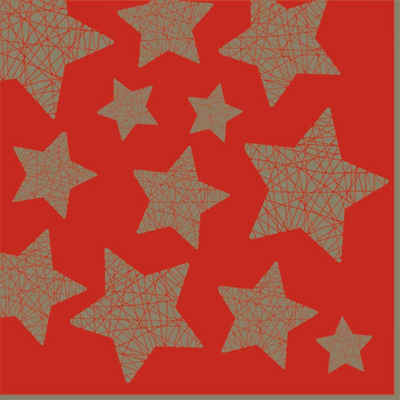 Linoows Papierserviette 20 Servietten Weihnachten glänzende goldene Sterne auf Rot, (Packung), Motiv Weihnachten glänzende goldene Sterne auf Rot
