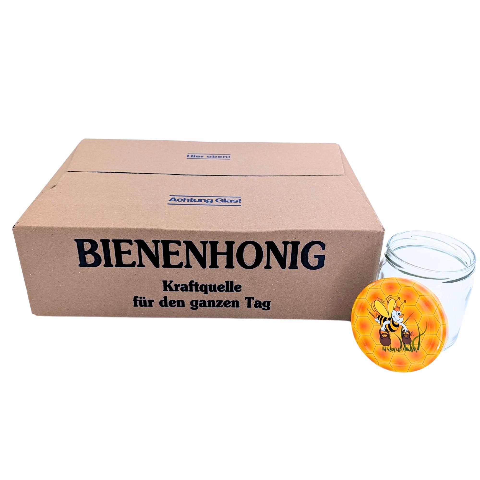 BIENEN SCHMIDT Honigglas 60x Twist Off Honigglas Schraubglas 500g mit Deckel für Honig TO 82mm, (60 Stk), Rundglas, Sturzglas, Einmachglas, Einweckglas, Marmeladenglas