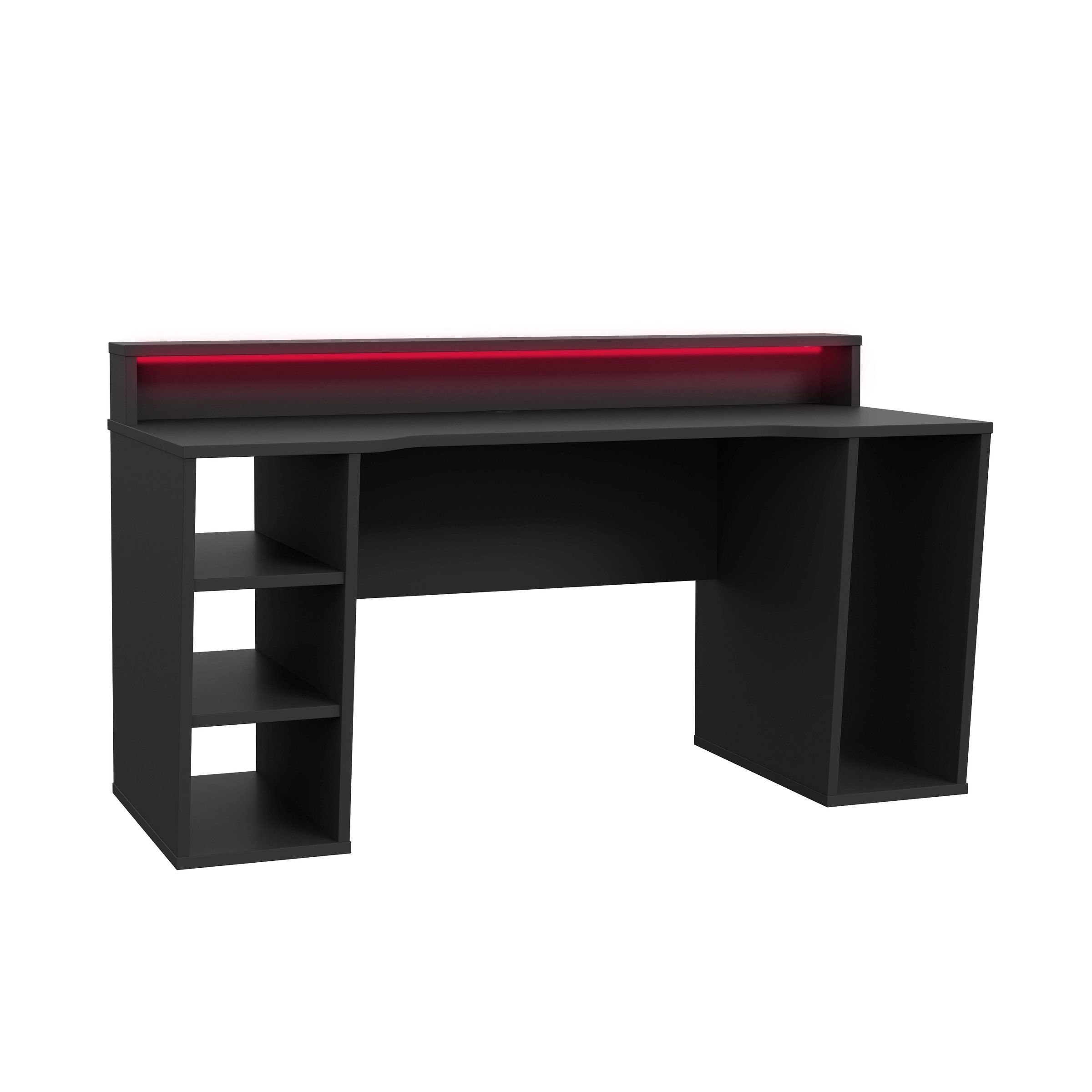 freiraum Gamingtisch TEZAUR, LED-Wechselbeleuchtung, 5 Fächer, schwarz - 160x91x72cm (B/H/T)