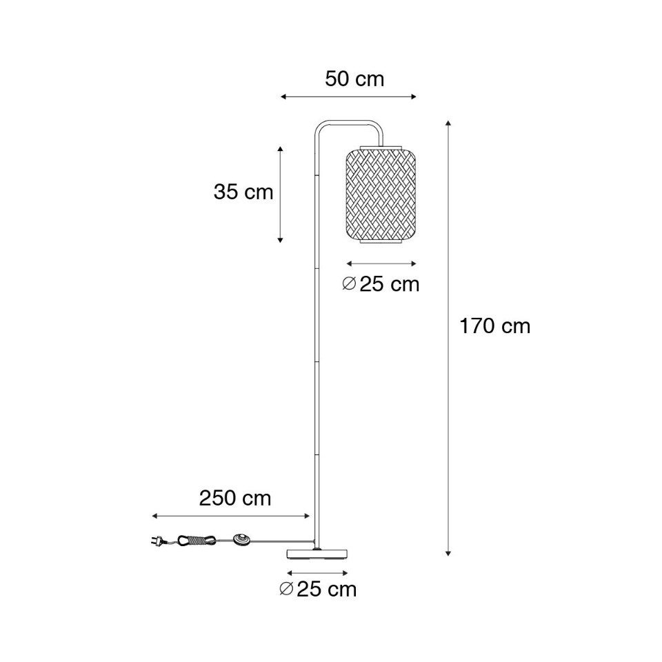 Qazqa Stehlampe Yvonne, ohne Leuchtmittel, Warmweiß, QAZQA Stehlampe, e27, Naturel, Bamboo, Orientalisch