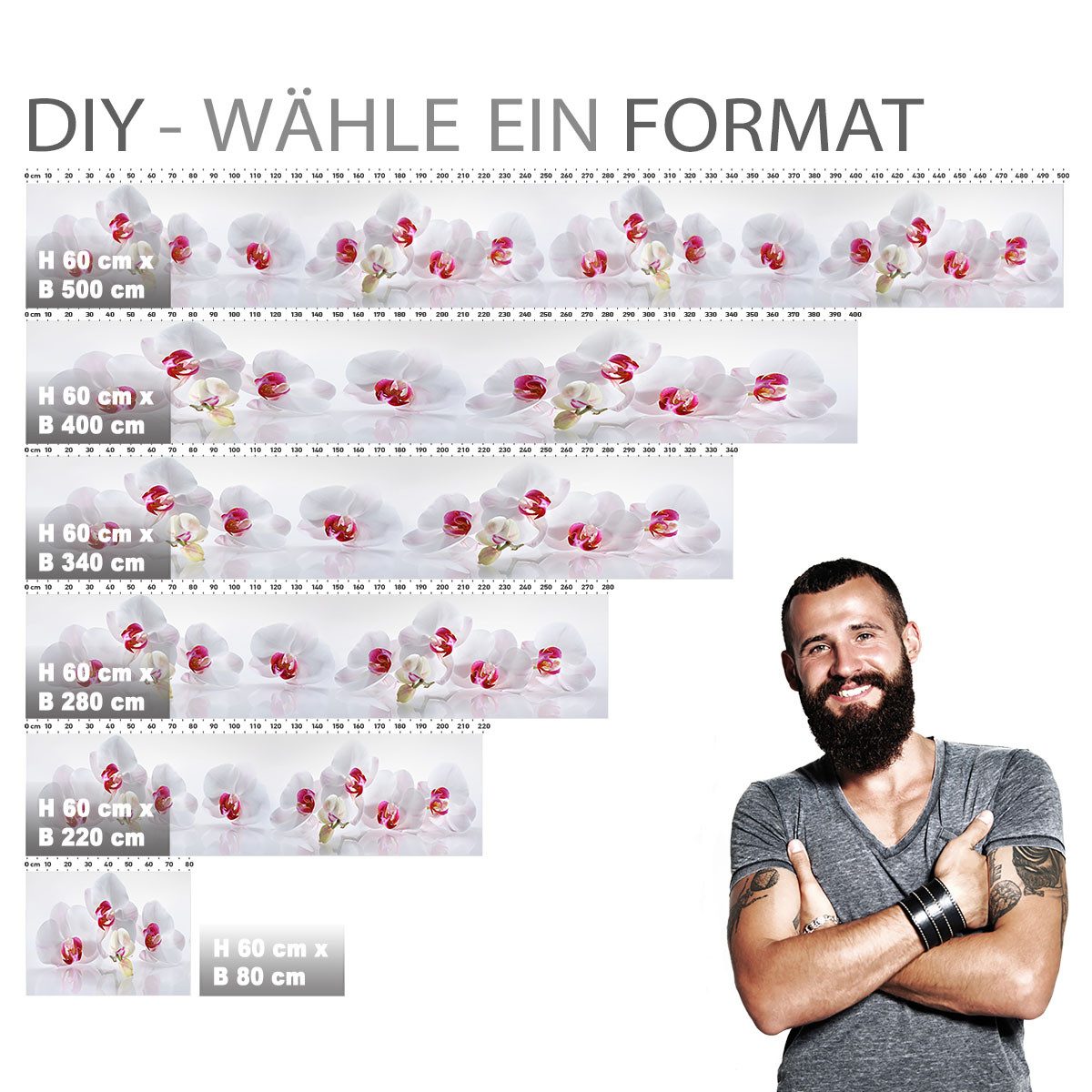 Stickerprofis Küchenrückwand ORCHIDEEN ENSEMBLE (Glasoptik), (Premium), 1,5mm, selbstklebend, hält auf besonders vielen Öberflächen