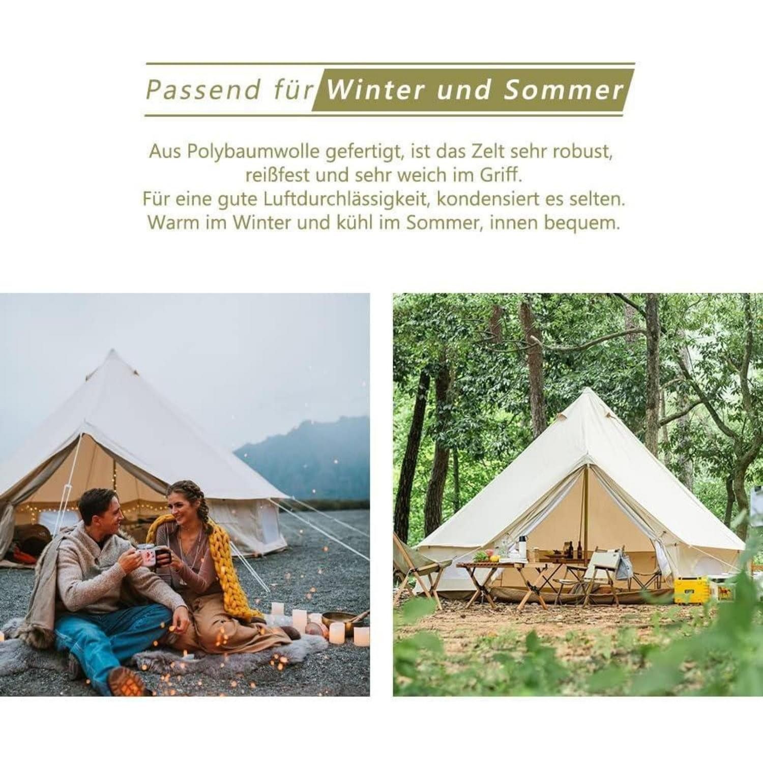 LuxusKollektion Tipi-Zelt Glockenzelt 3m Baumwolle Glamping Zelt 6 Personen Camping Tipi Outdoor