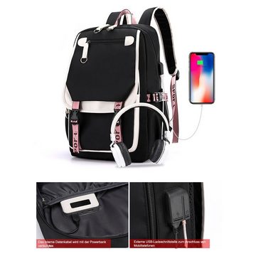 REDOM Schulrucksack Laptop Rucksack Rucksäcke Schulranzen Wasserbeständig Laptoptasche (Laptop Notebook Tasche Schule Uni Rucksack, mit USB-Lade-Anschluss, Backpack mit Laptopfach, 46 × 29 × 16 cm), für Herren Damen Schüler Teenager Studenten Jungen Freizeit Arbeit