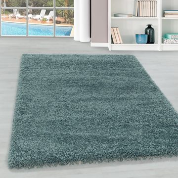 Teppich Unicolor - Einfarbig, Teppium, Rund, Höhe: 30 mm, Teppich Wohnzimmer Shaggy Einfarbig Blau Modern Flauschig Weiche