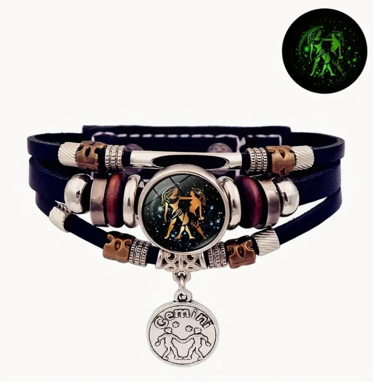 Stelby Armband mit Gravur Armband Sternzeichen Zwillinge mit 3D Gravur im Glas (Weihnachtsgeschenk, Geburtstagsgeschenk, Valentinstaggeschenk, modern, minimalistisch), langlebig, pflegeleicht, unisex
